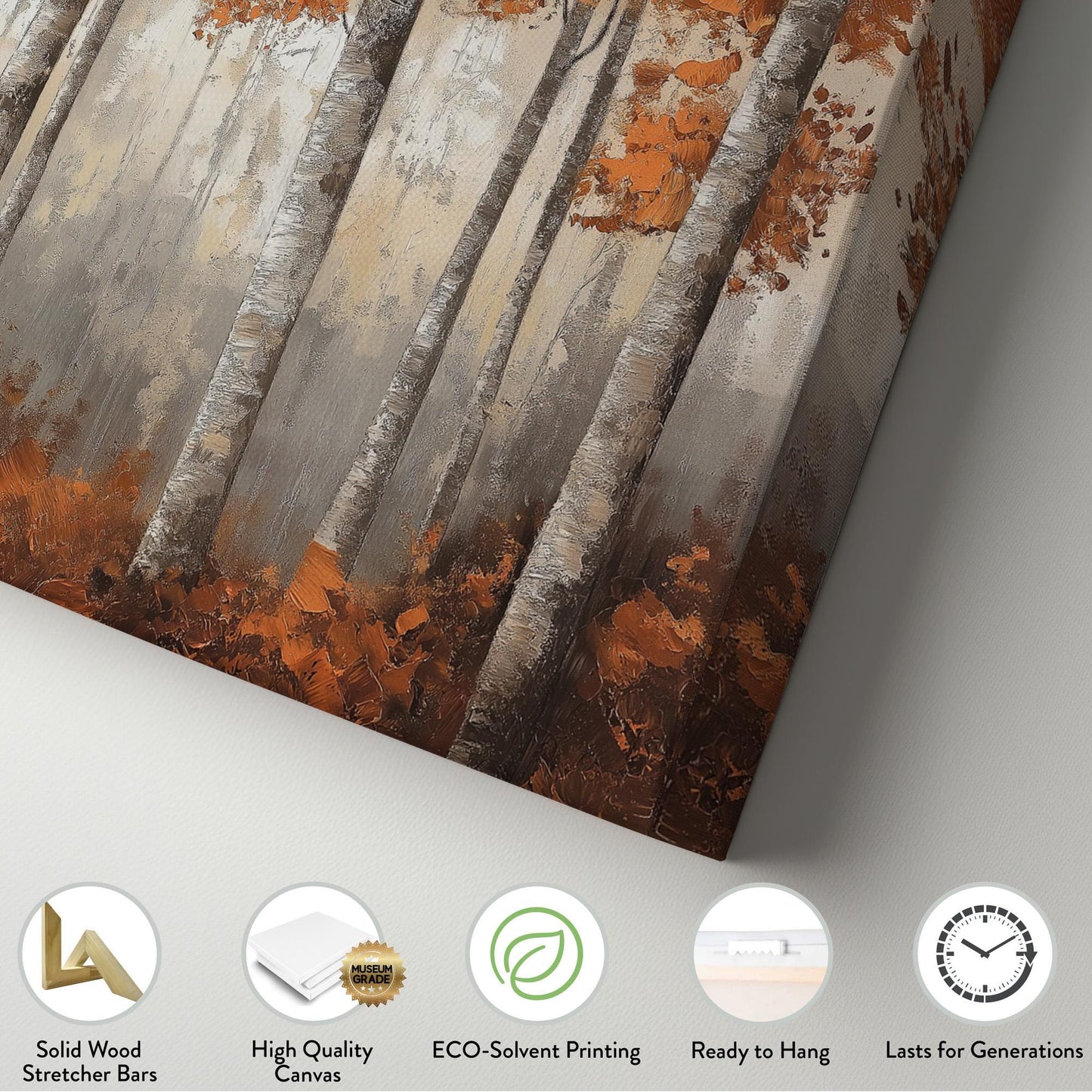 Copper Birch Trees Canvas Wall Art For Living Room, Landscape Cozy Autumn Canvas Print, Rustic Fall Large Canvas Art