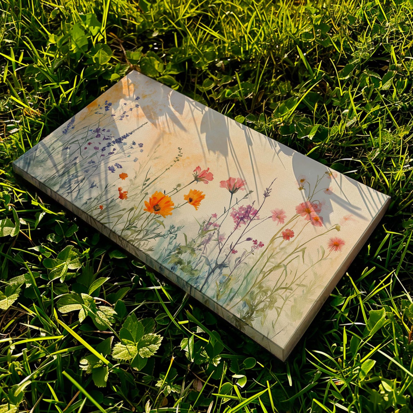 Watercolour Wildflowers Canvas Wall Art For Living Room, Landscape Wildflower Meadow Canvas Print, Vintage Large Canvas Art