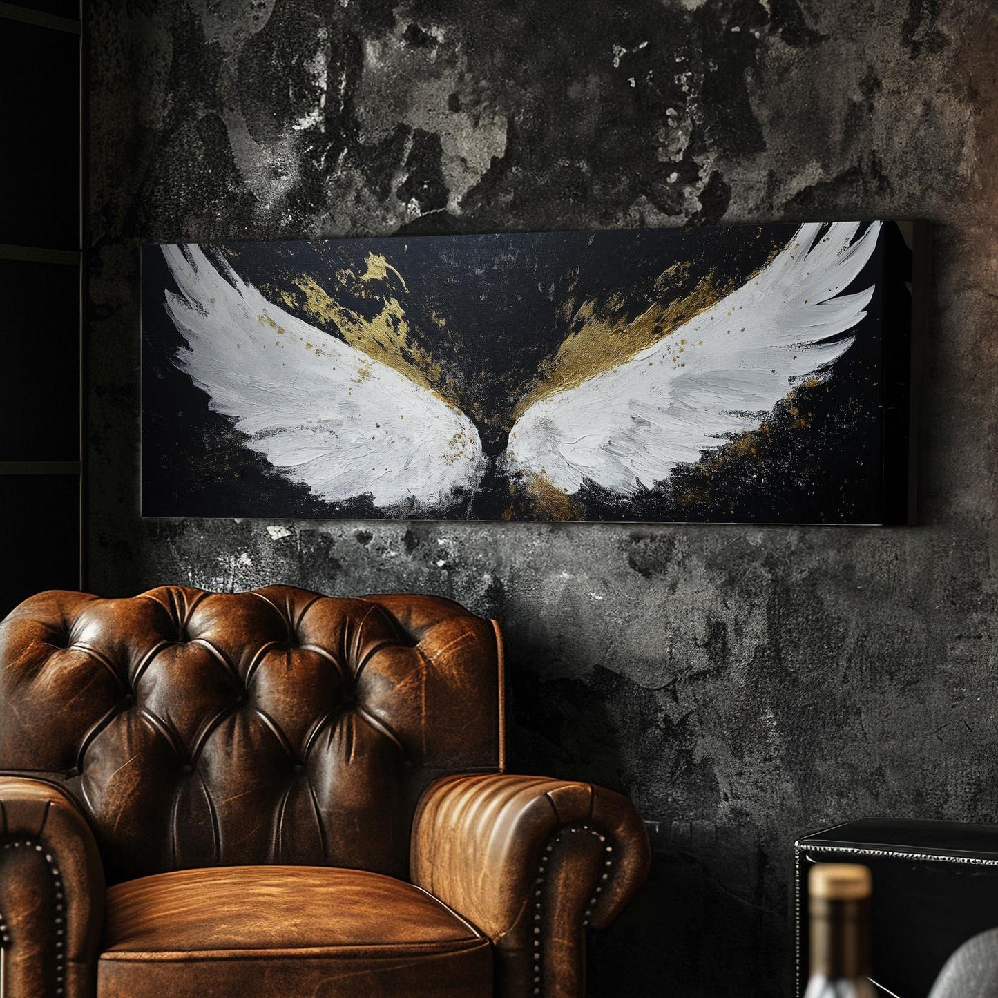 Gold Angel Wing Panoramic Wall Art Angelic, Panorama Blessed Canvas Print, Modern Decor Canvas Art