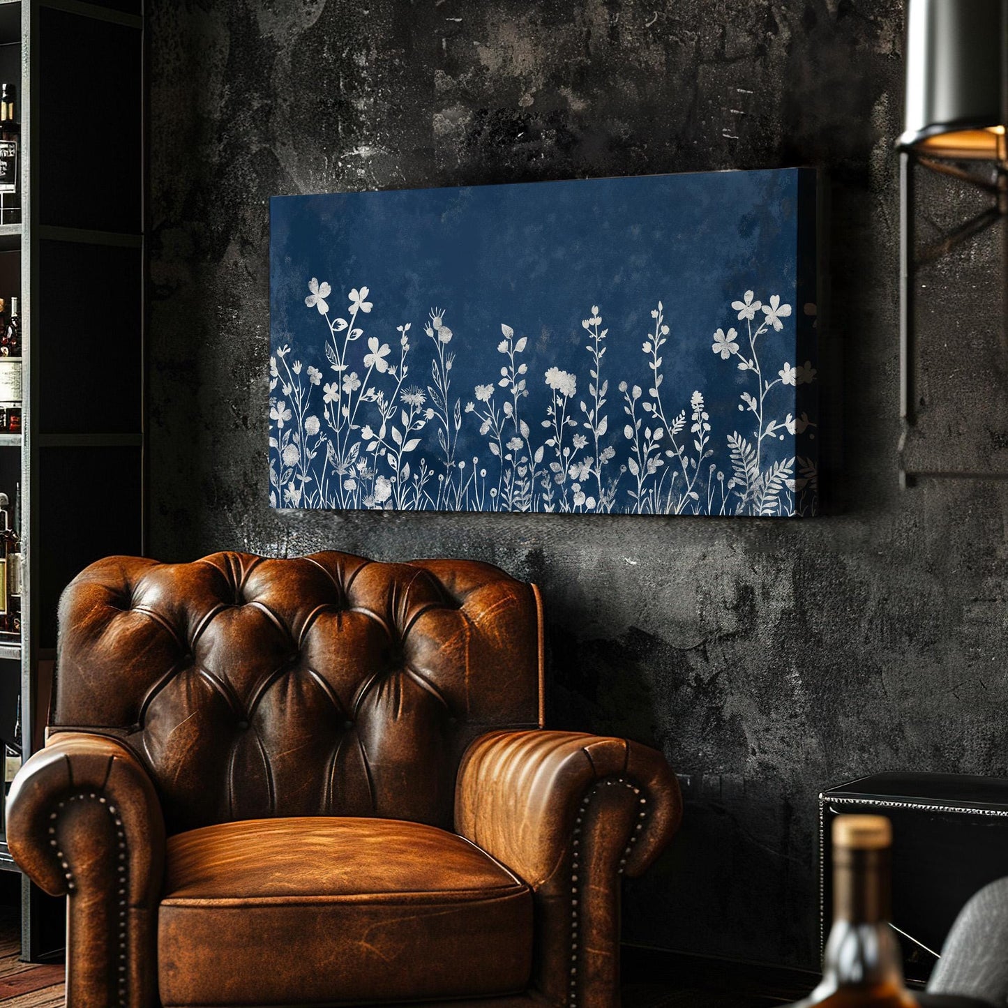 White Wildflowers Canvas Wall Art For Living Room, Landscape Neutral Canvas Print, Minimal Large Canvas Art