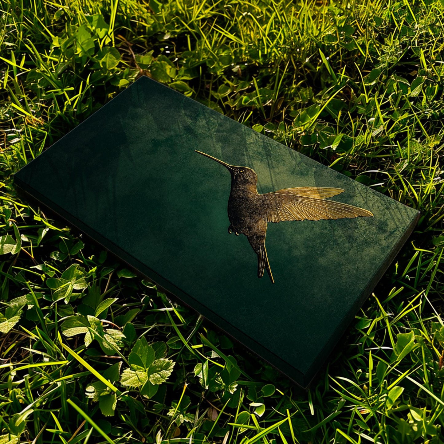 Gold Green Hummingbird Canvas Wall Art For Living Room, Landscape Rustic Canvas Print, Colibri Large Canvas Art