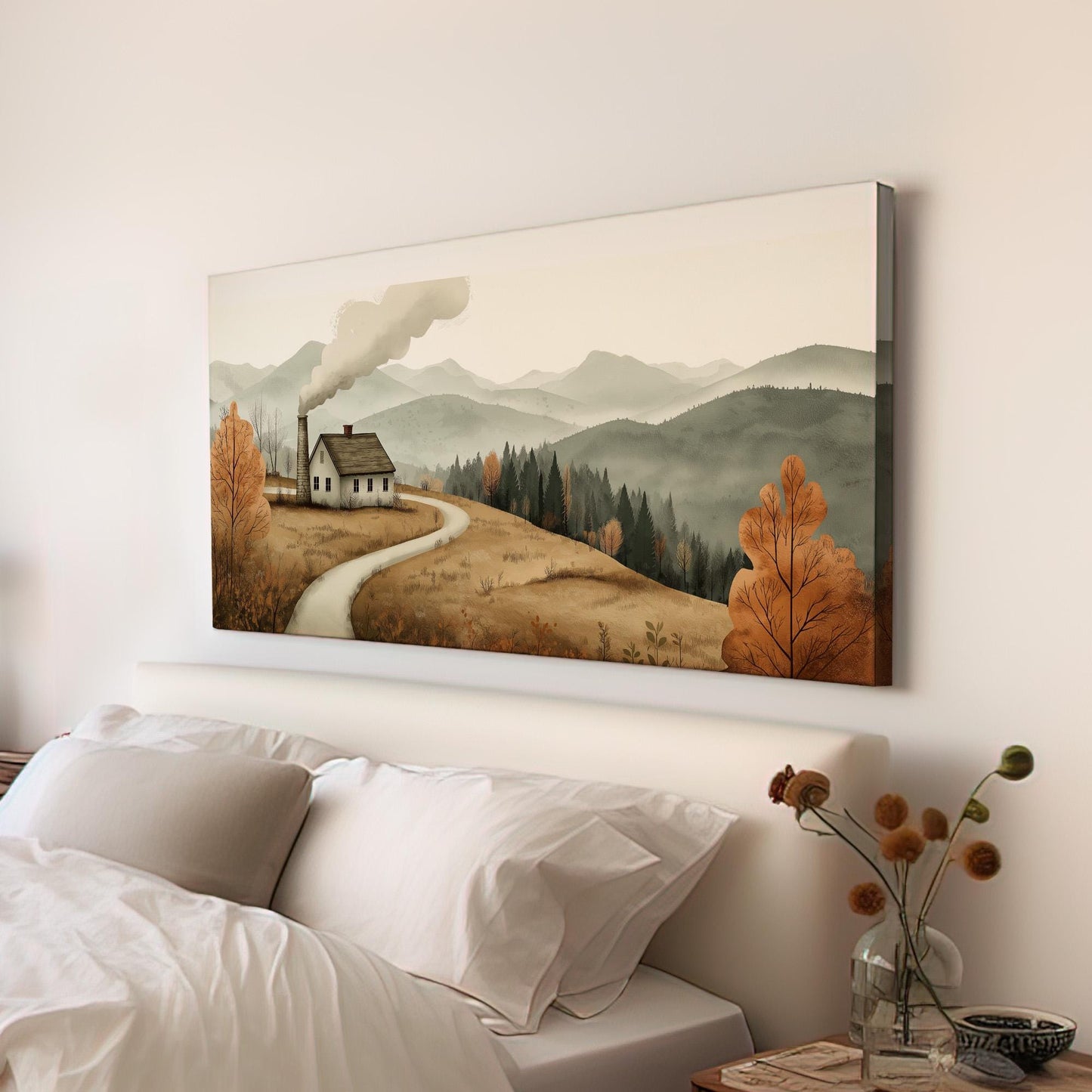 Old Farm Scene Canvas Wall Art For Living Room, Landscape Cozy Autumn Canvas Print, Rustic Fall Large Canvas Art