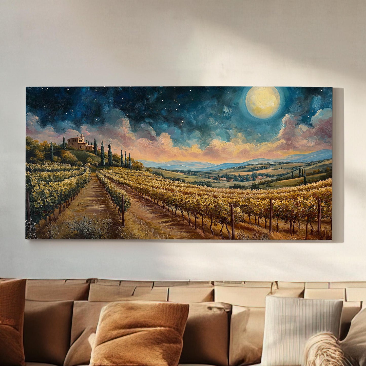 Vineyard in Italy Canvas Wall Art For Living Room, Landscape Tuscan Village Canvas Print, Italian Countryside Large Canvas Art