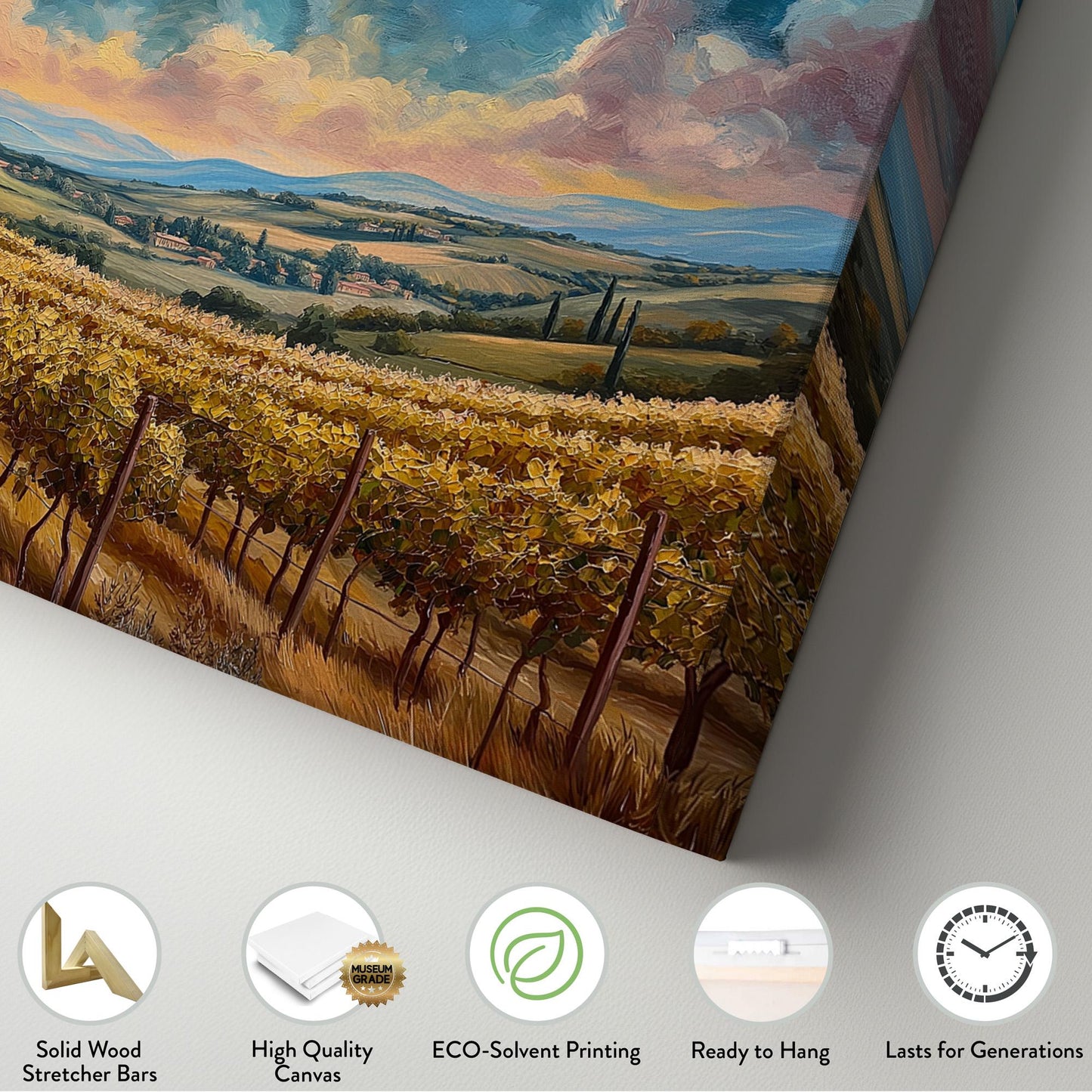 Vineyard in Italy Canvas Wall Art For Living Room, Landscape Tuscan Village Canvas Print, Italian Countryside Large Canvas Art