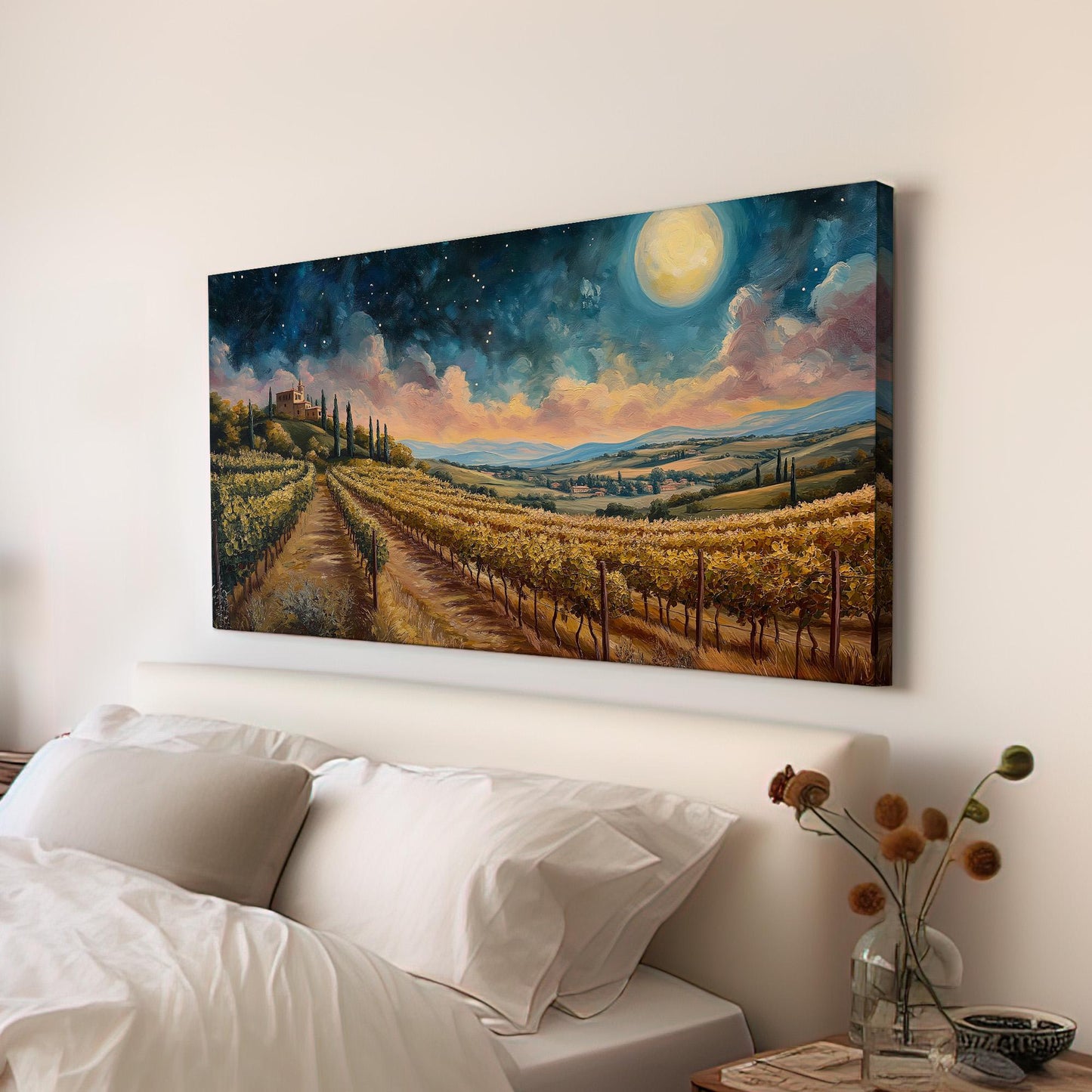 Vineyard in Italy Canvas Wall Art For Living Room, Landscape Tuscan Village Canvas Print, Italian Countryside Large Canvas Art