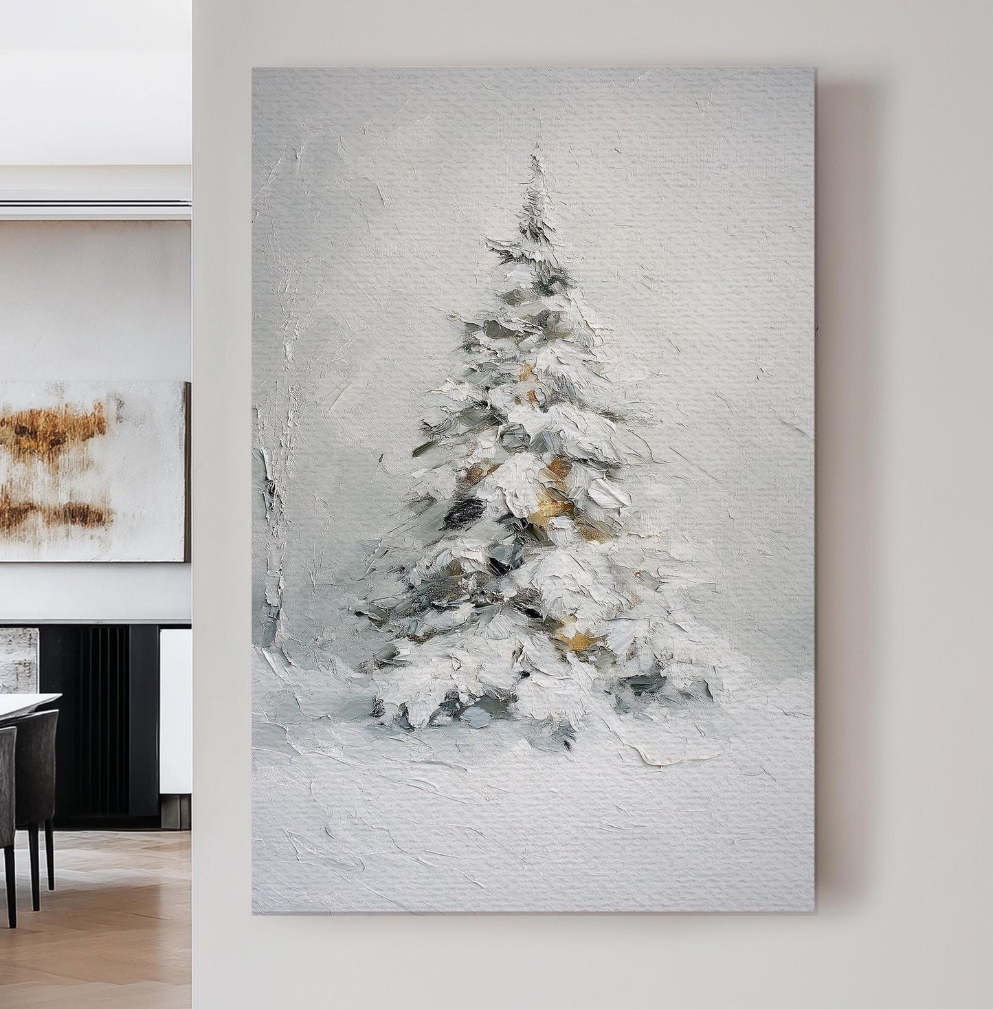 Snowy Pine Tree Vertical Wall Art Christmas, Decor Winter Canvas Print, Farmhouse Big Canvas Art