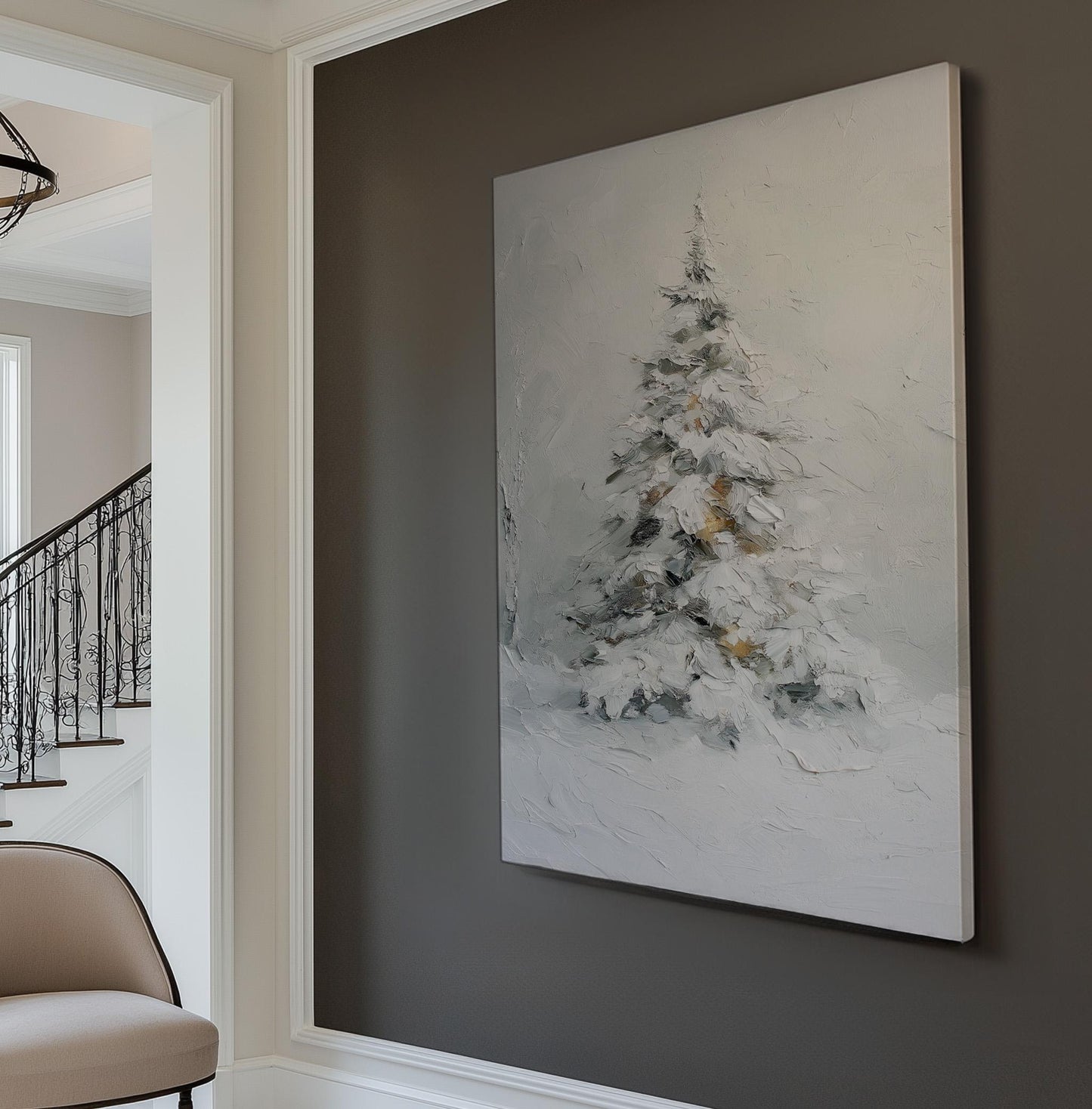 Snowy Pine Tree Vertical Wall Art Christmas, Decor Winter Canvas Print, Farmhouse Big Canvas Art