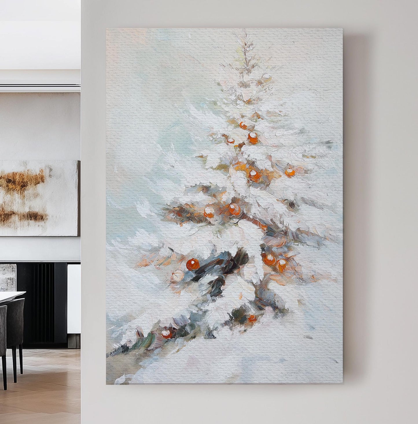 Snowy Christmas Tree Vertical Wall Art Christmas, Decor Winter Canvas Print, Farmhouse Big Canvas Art