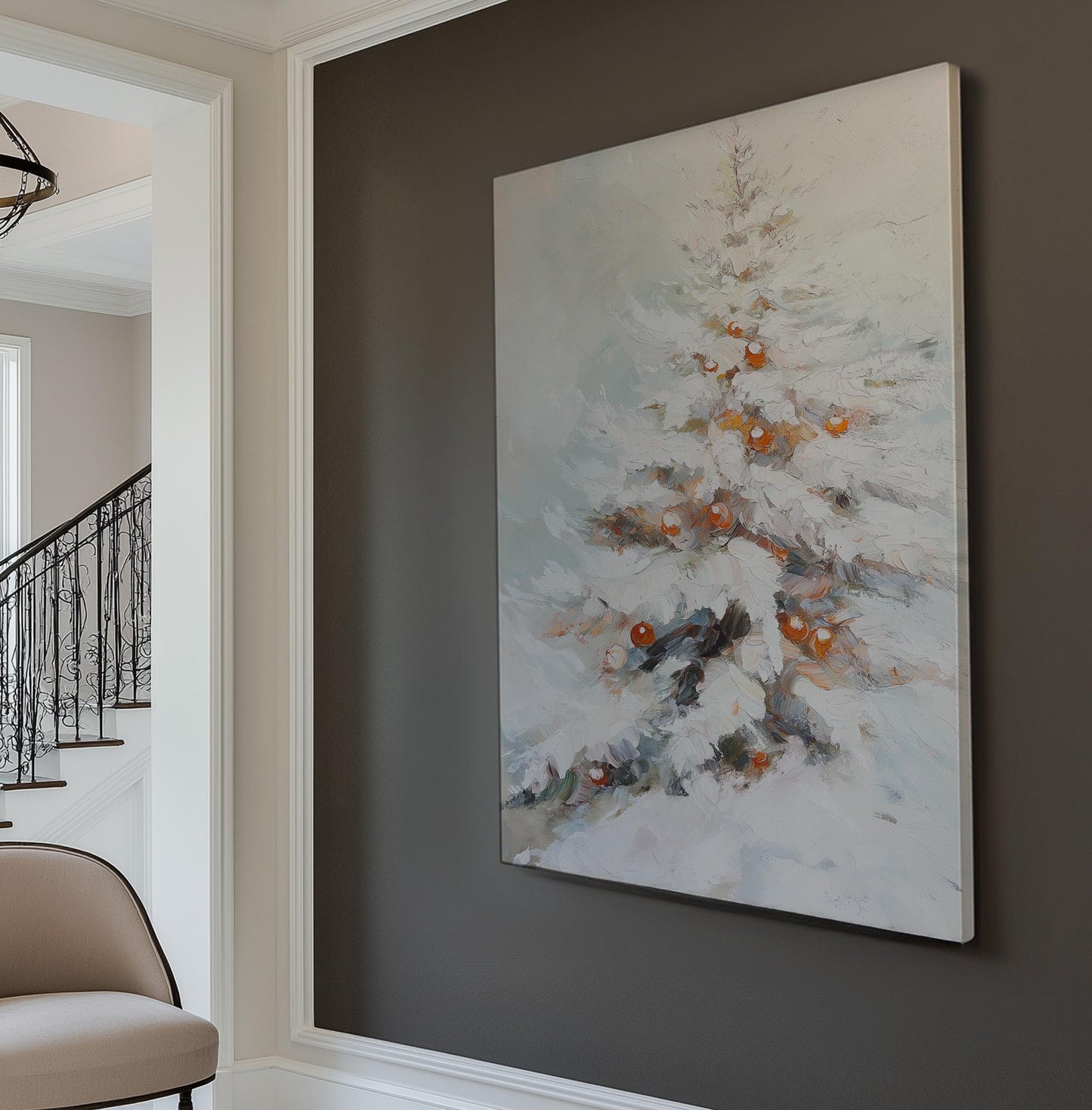 Snowy Christmas Tree Vertical Wall Art Christmas, Decor Winter Canvas Print, Farmhouse Big Canvas Art