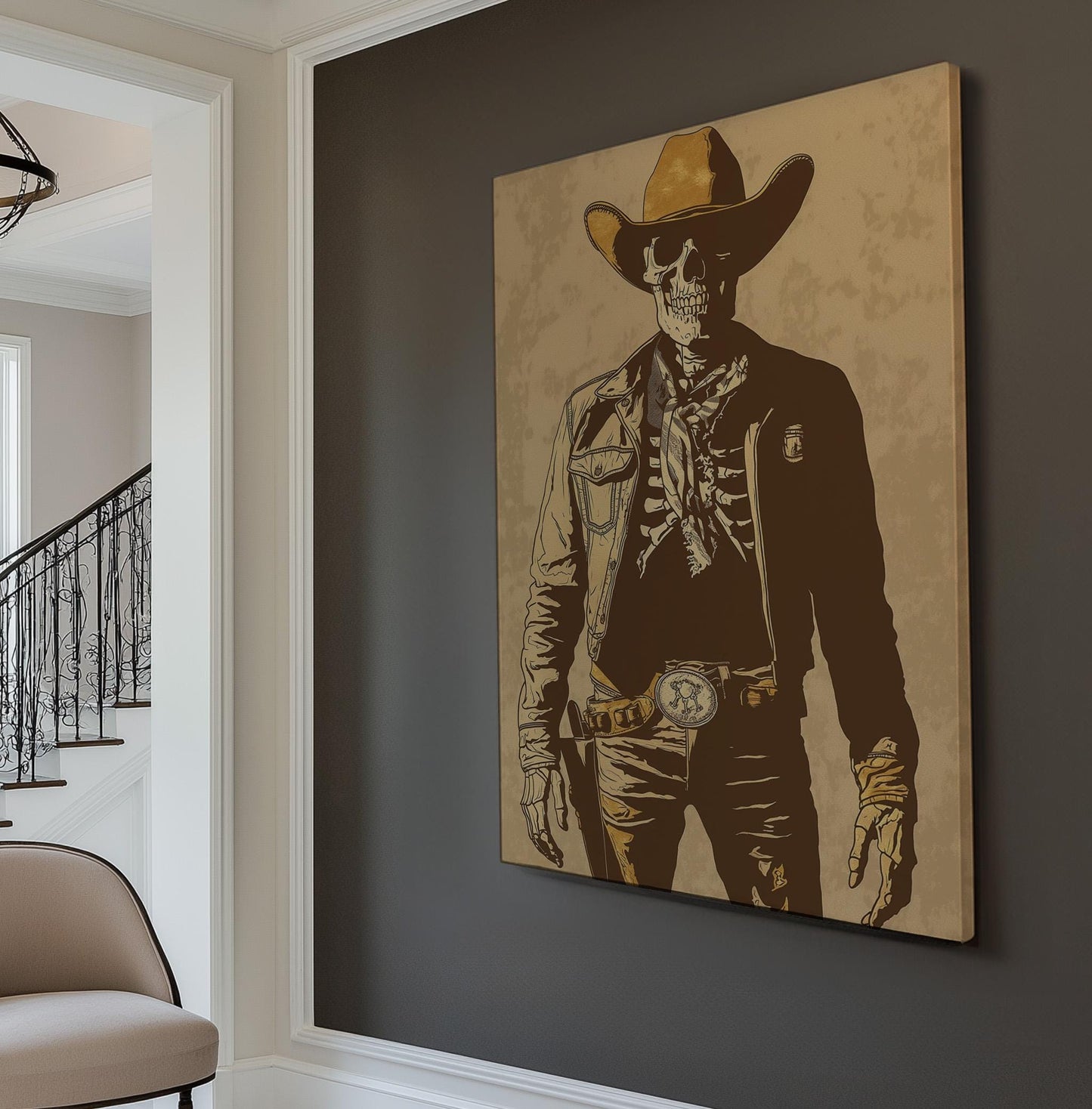 Skeleton Cowboy Vertical Wall Art Western, Decor Southwestern Canvas Print, Howdy Big Canvas Art