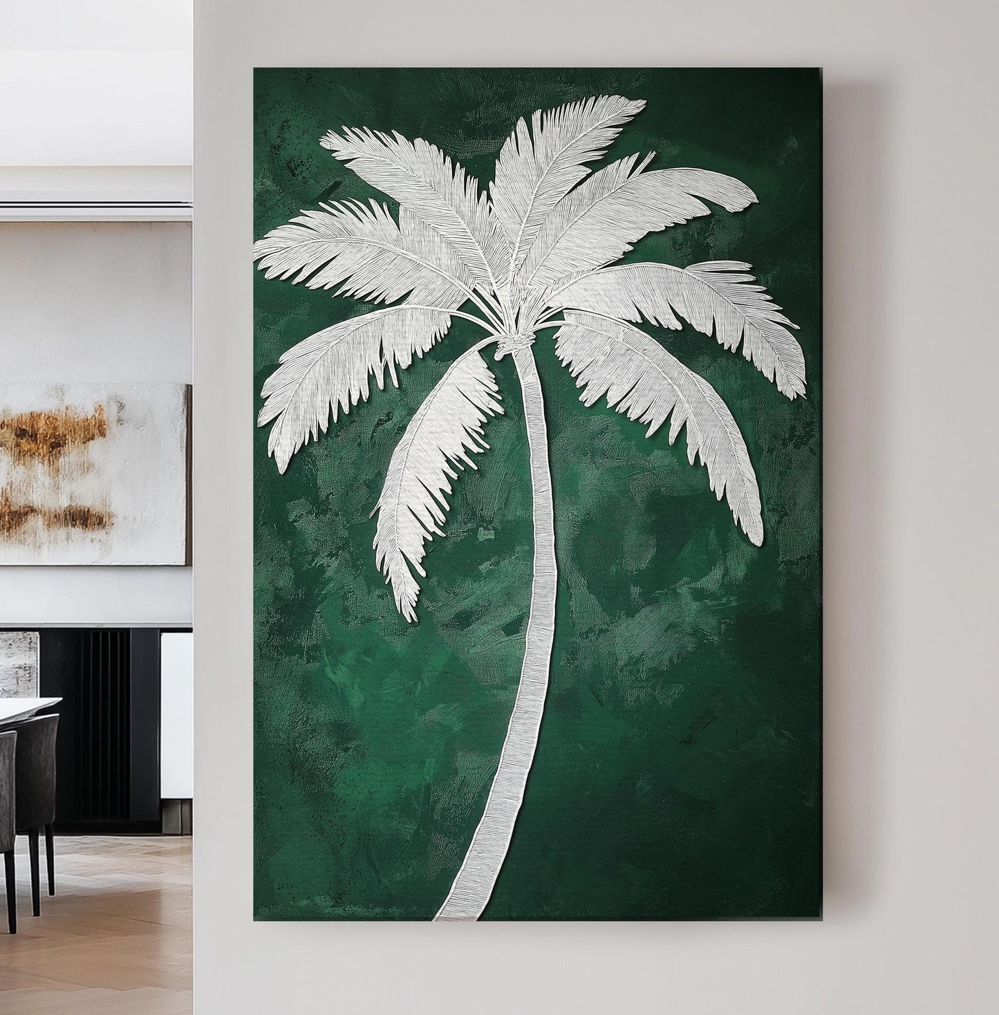 Sage Green Minimal Palm Tree Vertical Wall Art Tropical, Decor Boho Canvas Print, Palm Leaves Big Canvas Art