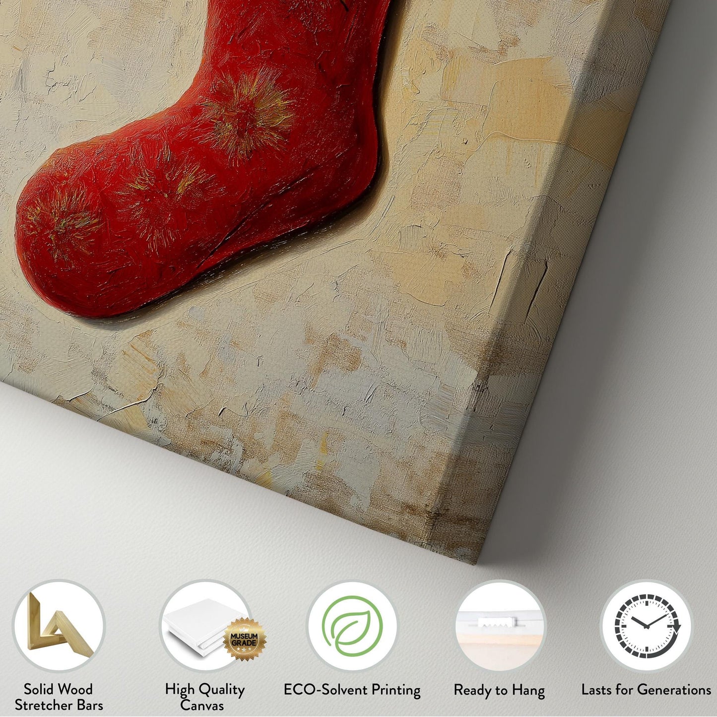 Red Christmas Stocking Vertical Wall Art Christmas, Decor Winter Canvas Print, Farmhouse Big Canvas Art