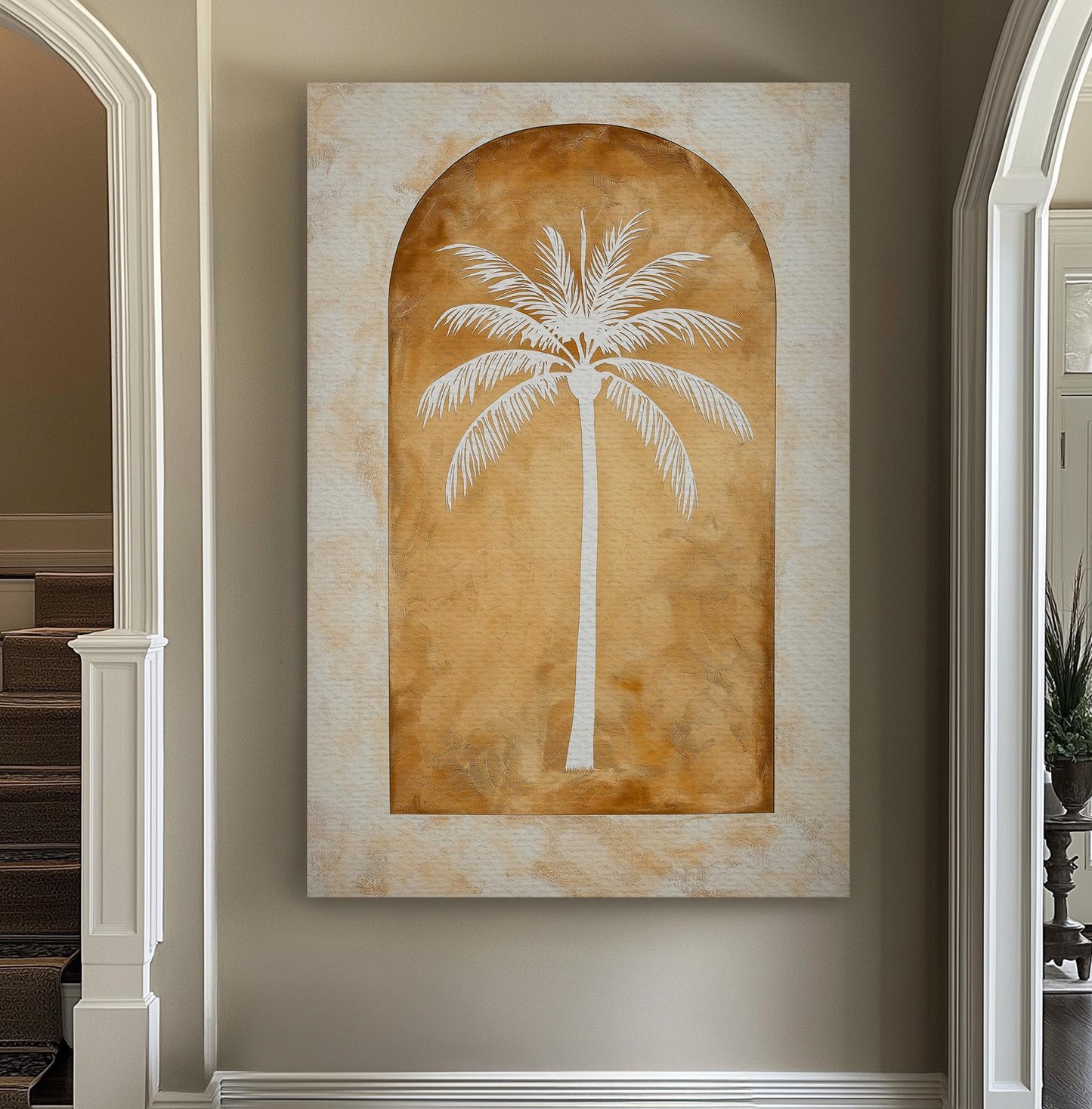 Minimal Palm Tree Vertical Wall Art Tropical, Decor Boho Canvas Print, Palm Leaves Big Canvas Art
