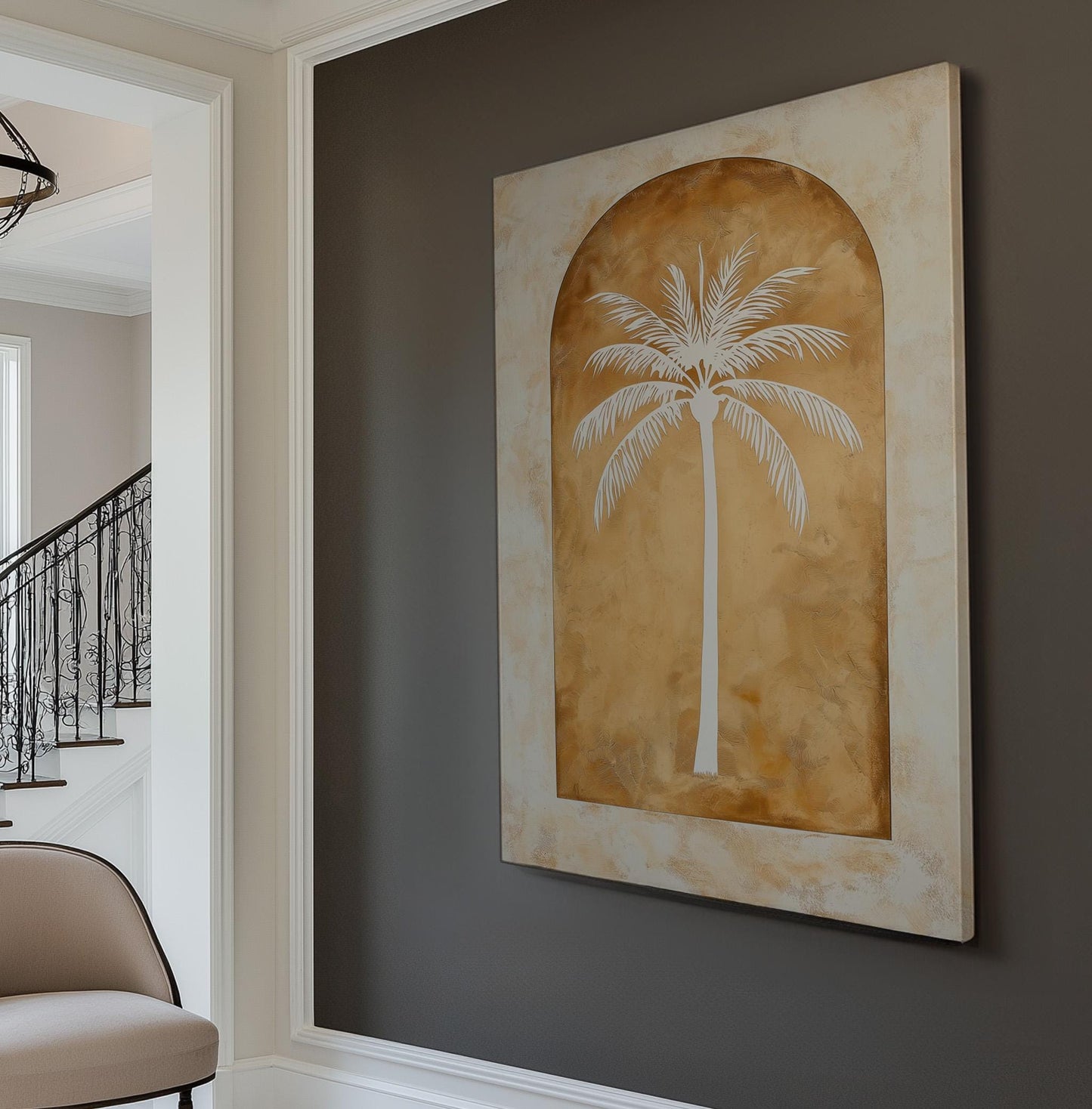 Minimal Palm Tree Vertical Wall Art Tropical, Decor Boho Canvas Print, Palm Leaves Big Canvas Art