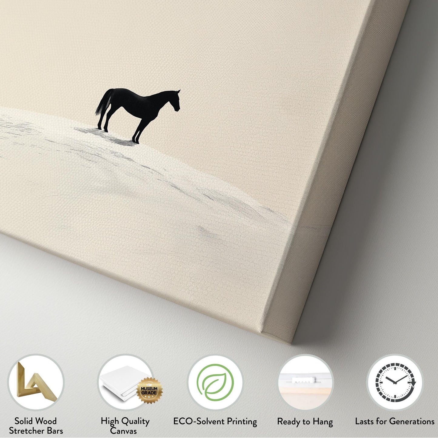 Horse On Snow Dune Vertical Wall Art Farmhouse, Decor Animal Canvas Print, Horse Farm Big Canvas Art