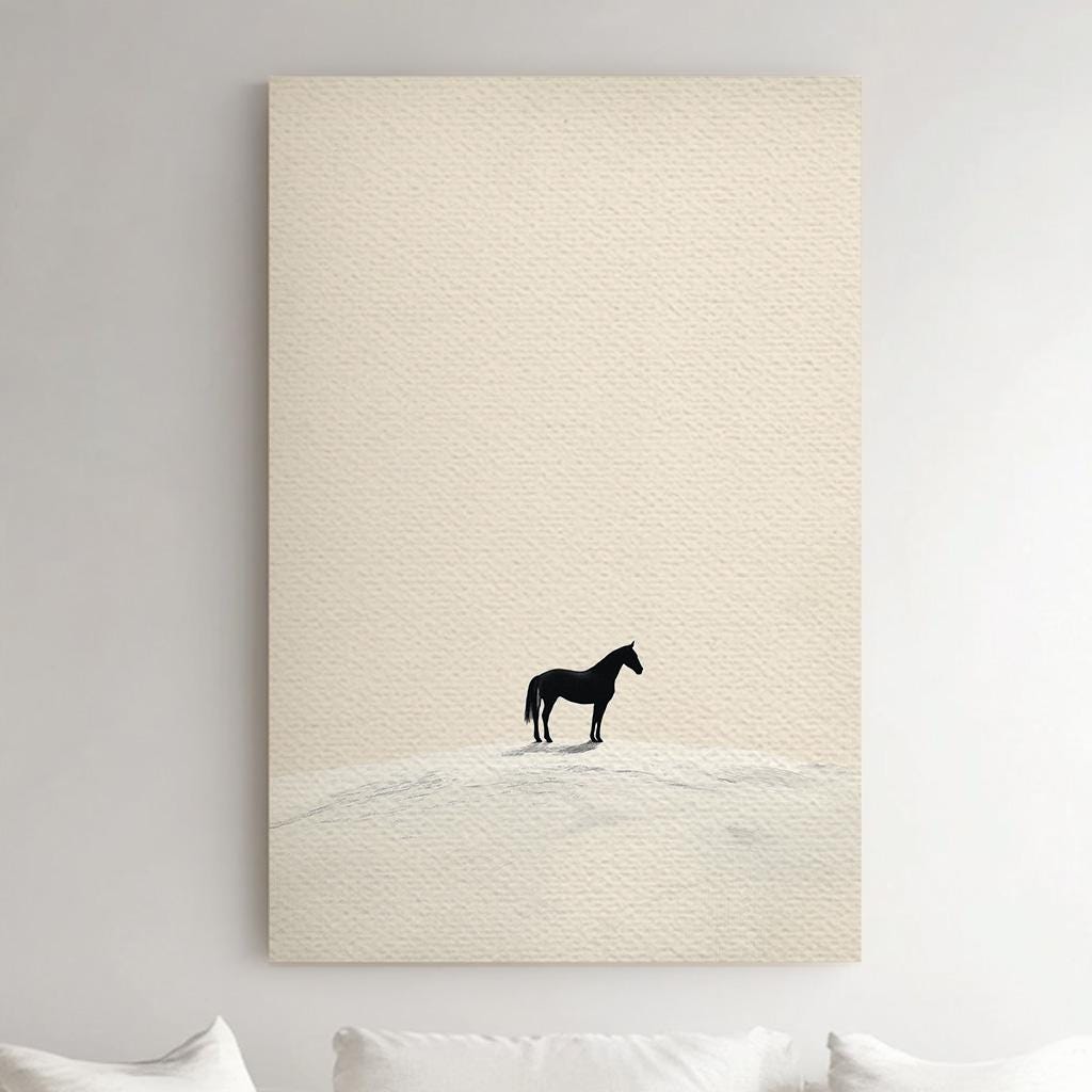 Horse On Snow Dune Vertical Wall Art Farmhouse, Decor Animal Canvas Print, Horse Farm Big Canvas Art