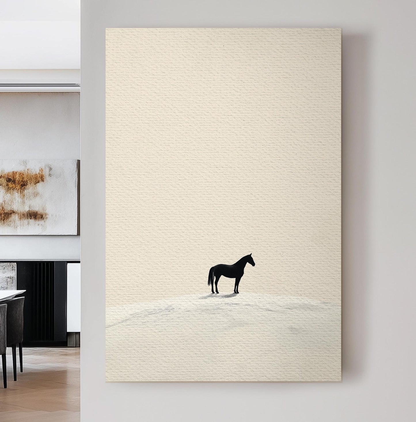 Horse On Snow Dune Vertical Wall Art Farmhouse, Decor Animal Canvas Print, Horse Farm Big Canvas Art