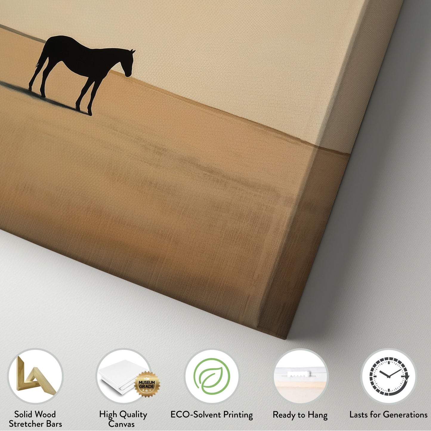 Horse On Praire Vertical Wall Art Farmhouse, Decor Beige Canvas Print, Horse Farm Big Canvas Art