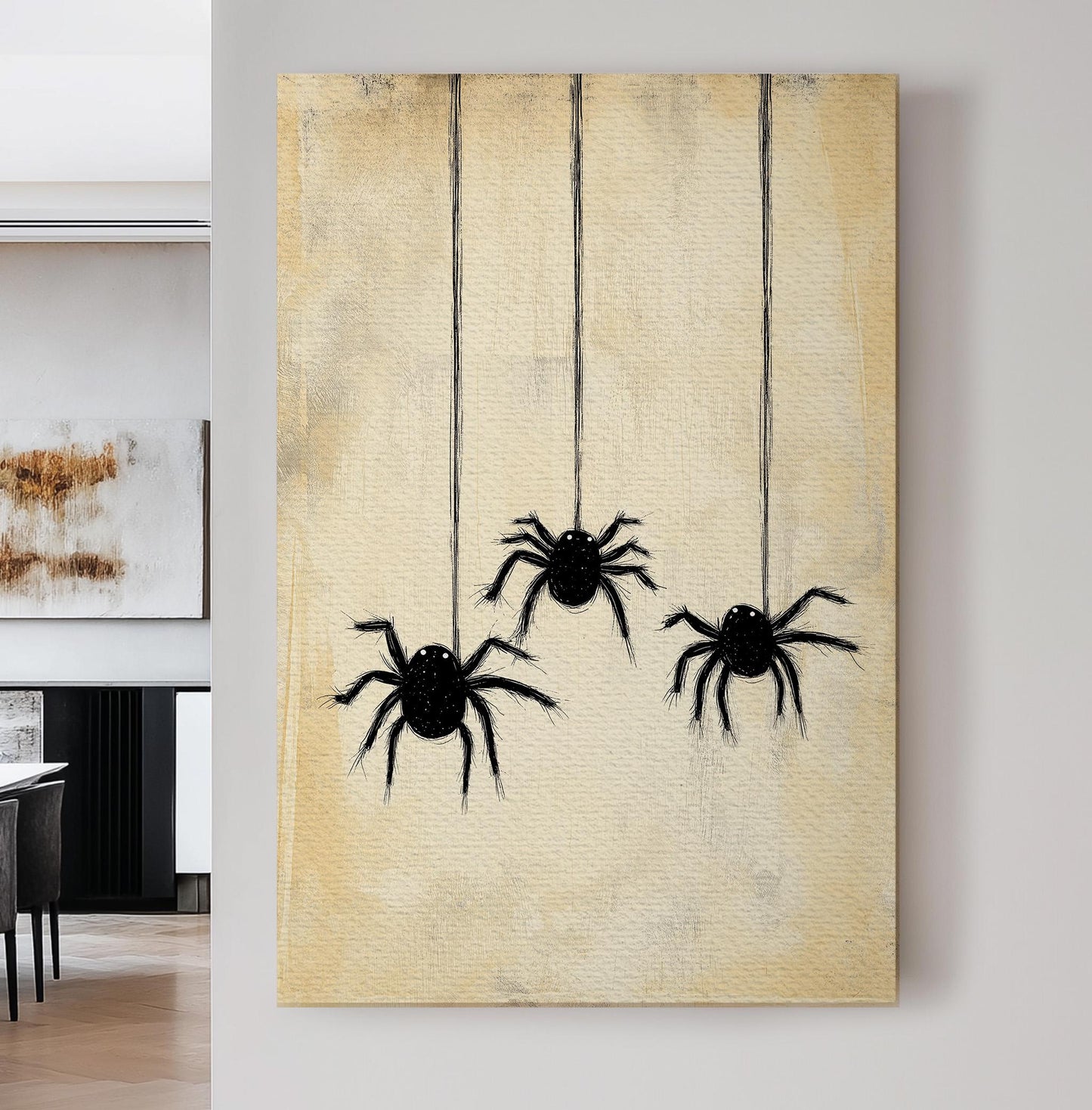Halloween Spiders Vertical Wall Art Spooky, Decor Dark Academia Canvas Print, Whimsical Big Canvas Art