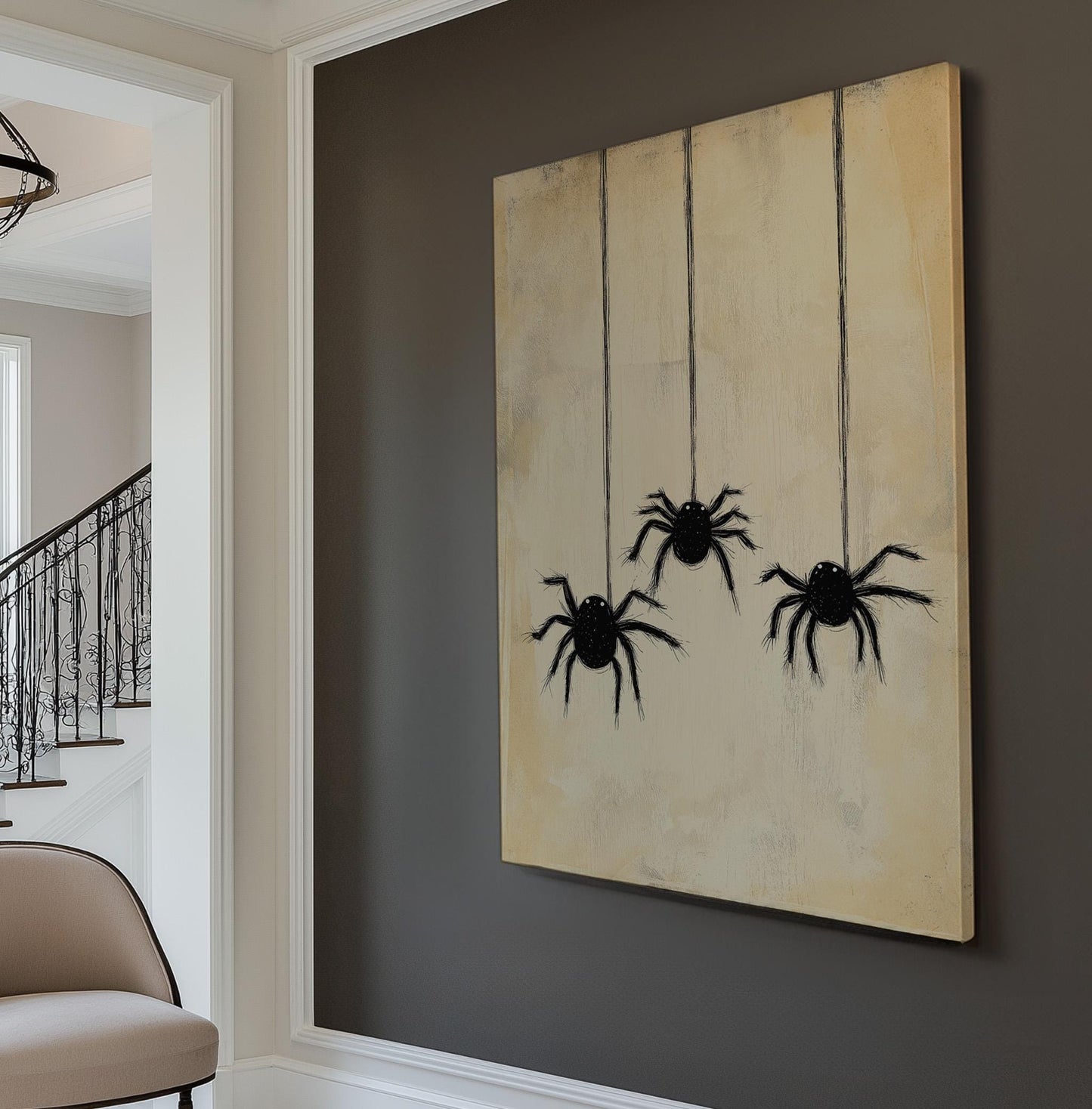 Halloween Spiders Vertical Wall Art Spooky, Decor Dark Academia Canvas Print, Whimsical Big Canvas Art