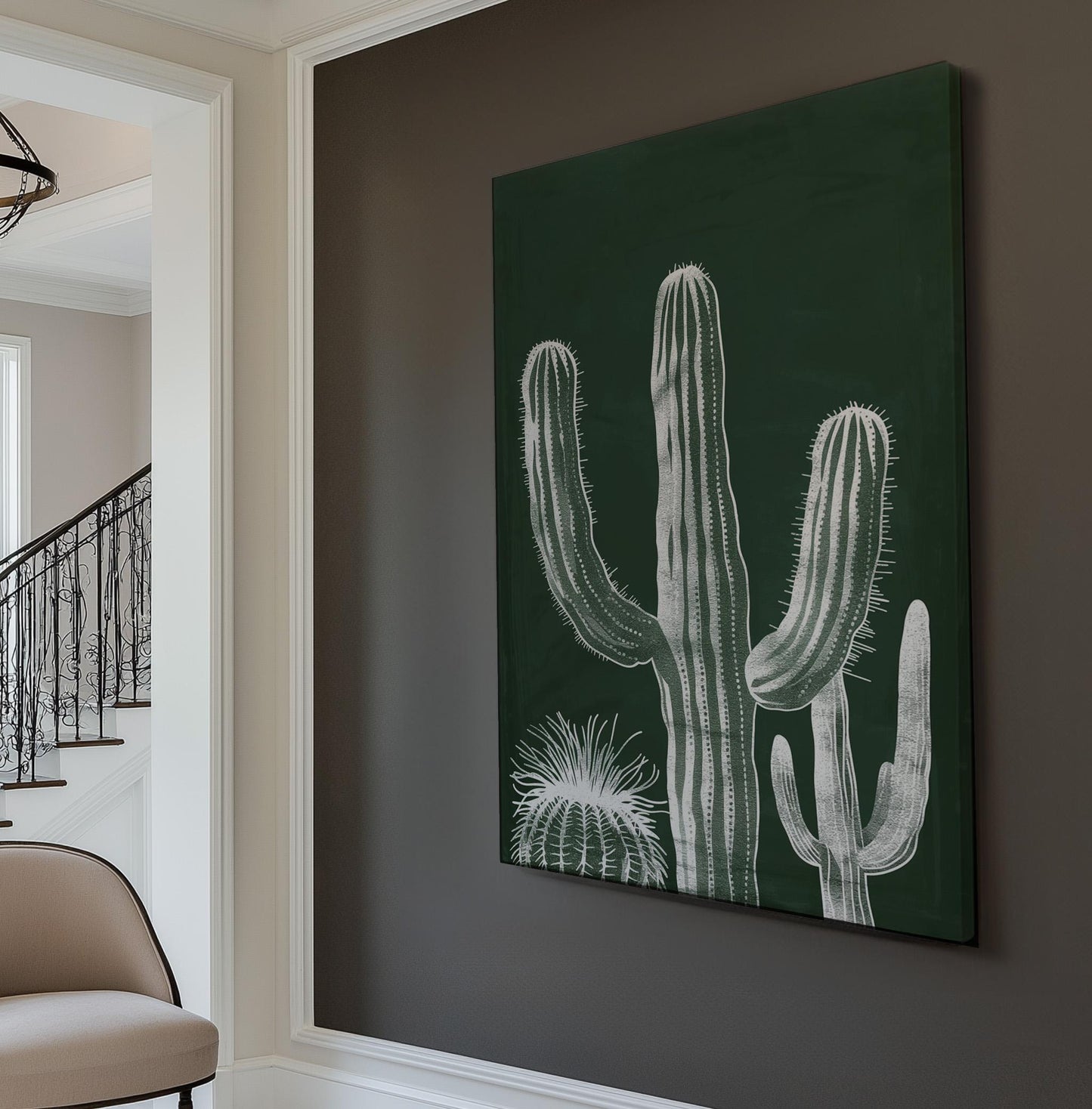 Green Cactus Vertical Wall Art Succulent, Decor Southwestern Canvas Print, Cacti Big Canvas Art