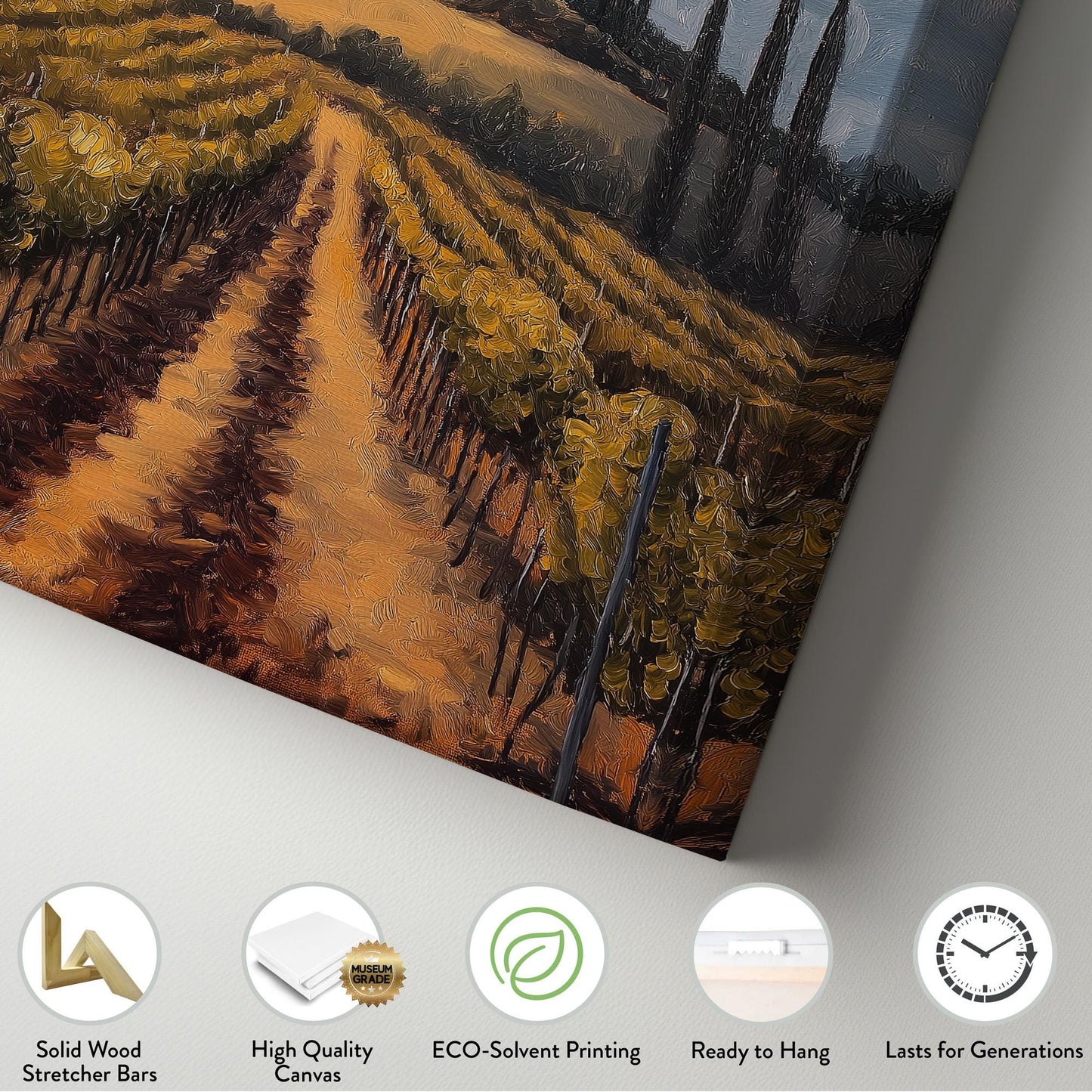 Full Moon Over The Vineyard Vertical Wall Art Tuscany, Decor Tuscan Village Canvas Print, Italian Countryside Big Canvas Art