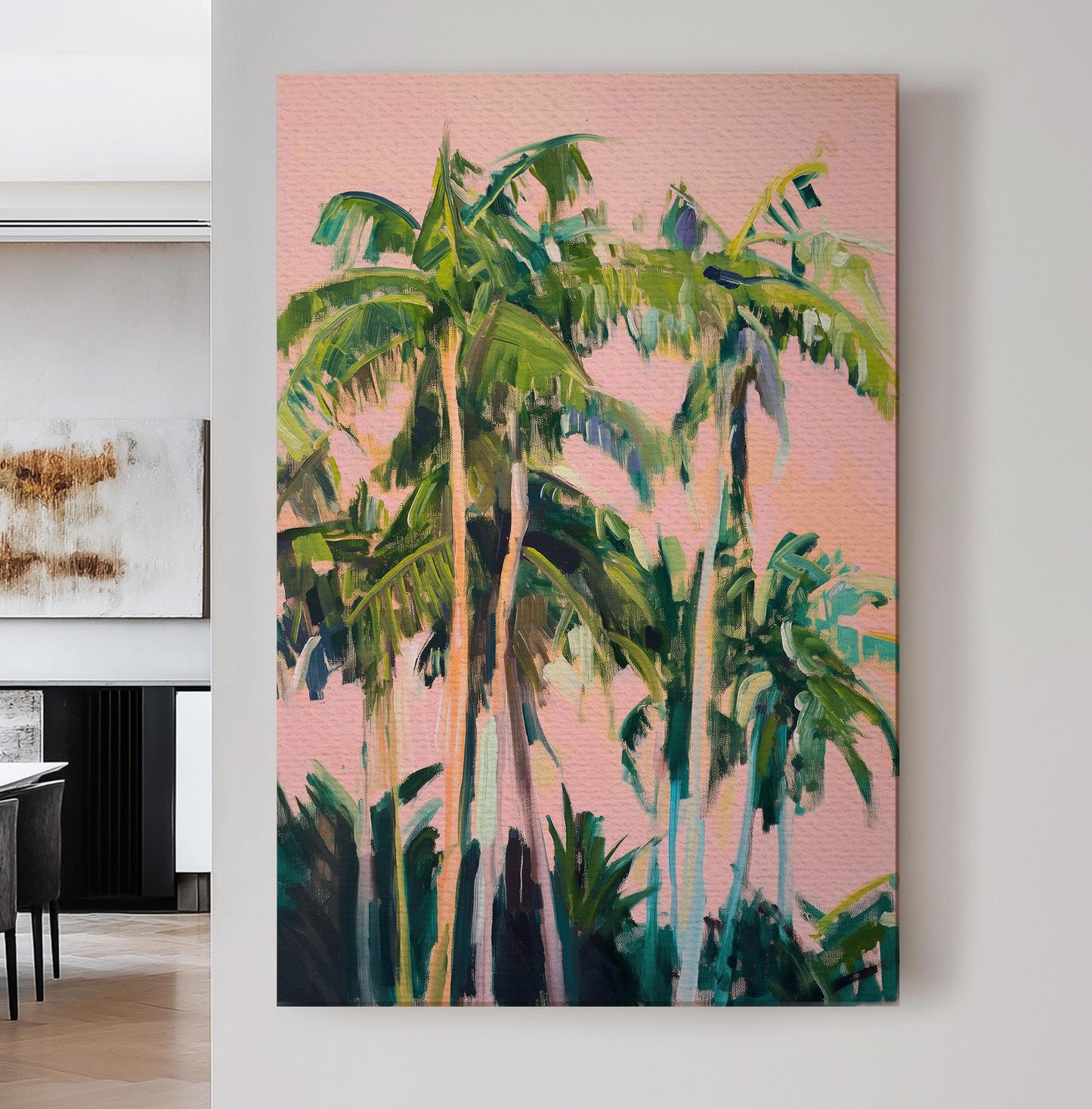 Florida Palm TreePink Sky Vertical Wall Art Coastal, Decor Tropical Canvas Print, Summer Pastel Big Canvas Art