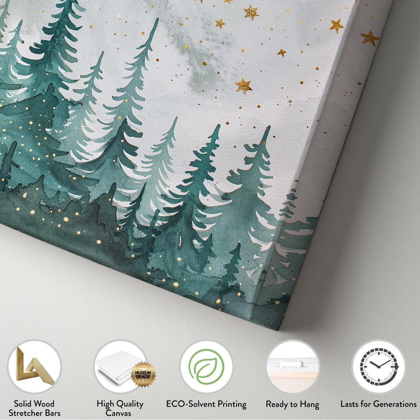 Starry Night Above Pine Trees Vertical Wall Art Enchanted Forest, Decor Fantasy Forest Canvas Print, Farmhouse Cabin Big Canvas Art
