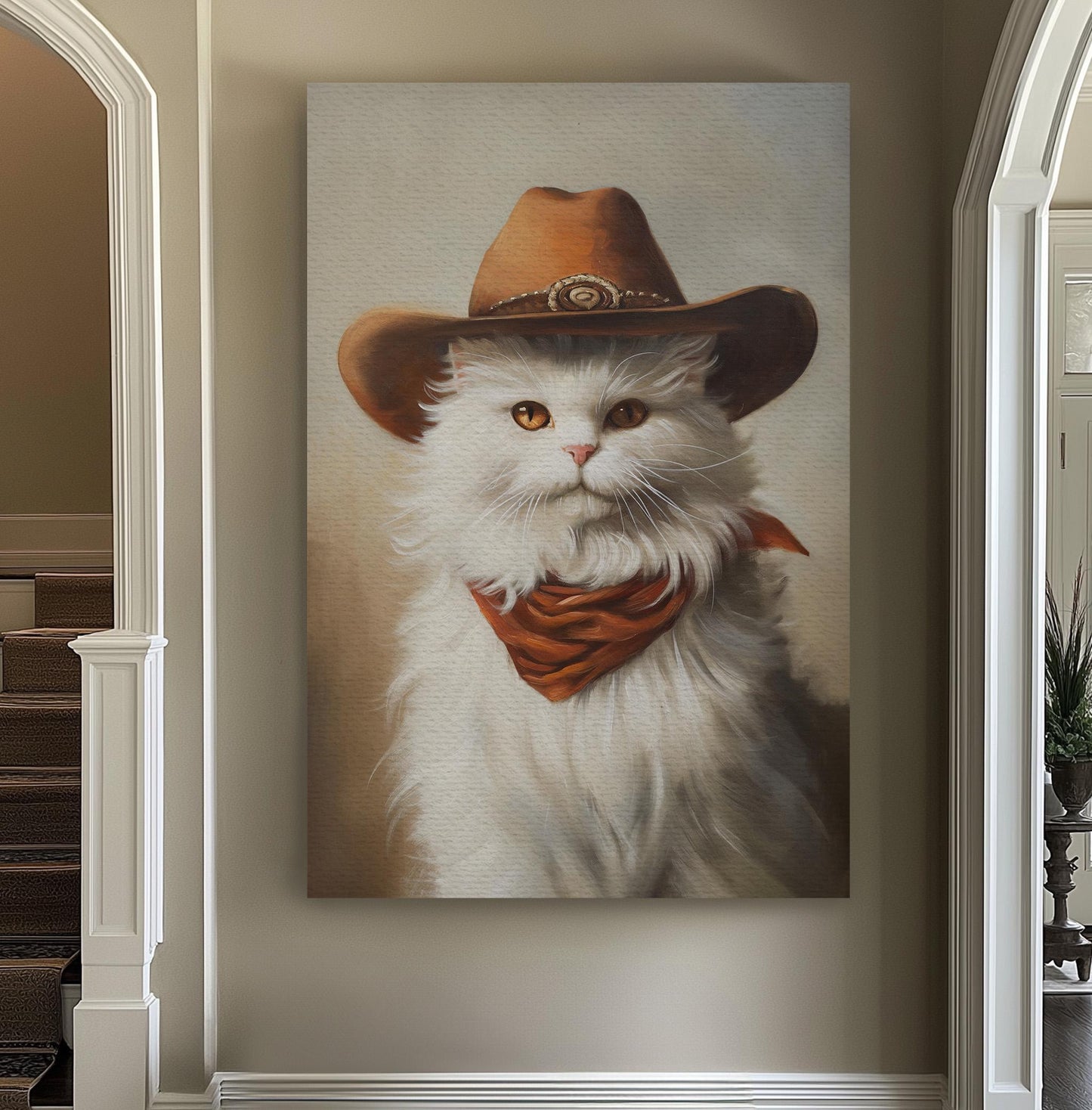 Cat Cowboy Vertical Wall Art Western, Decor Southwestern Canvas Print, Howdy Big Canvas Art