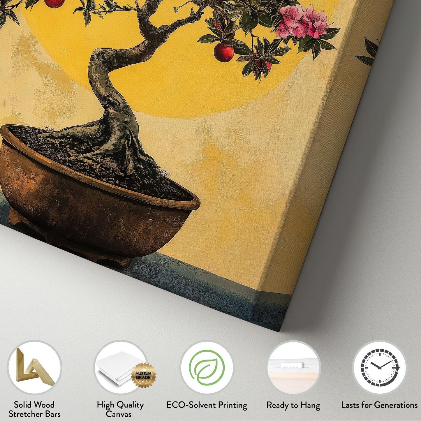 Bonsai Cherry Tree Vertical Wall Art Japanese, Decor Botanical Canvas Print, Muted Colors Sephia Big Canvas Art