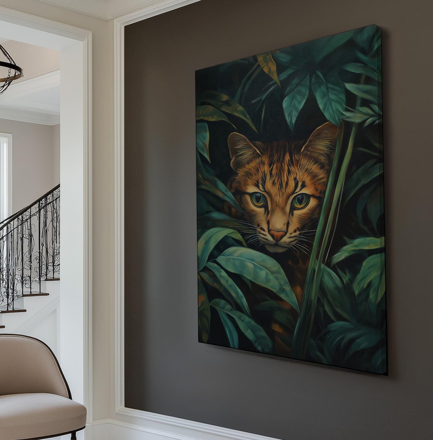 Bengal Cat In The Jungle Vertical Wall Art Pet, Decor Adorable Canvas Print, Minimal Big Canvas Art