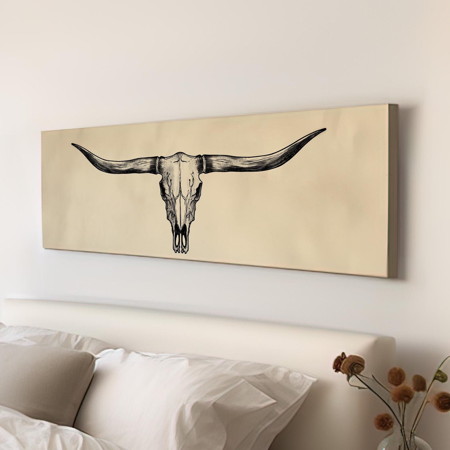 Wide Bison Skull Panoramic Wall Art Western, Panorama Southeastern Canvas Print, Howdy Decor Canvas Art
