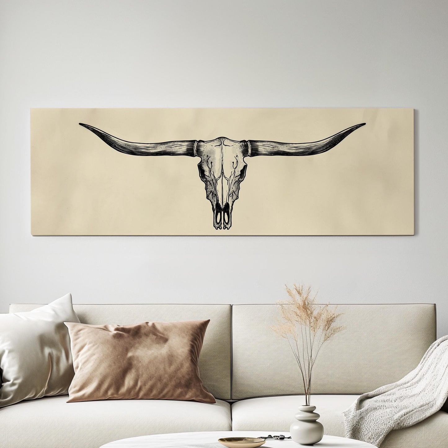 Wide Bison Skull Panoramic Wall Art Western, Panorama Southeastern Canvas Print, Howdy Decor Canvas Art
