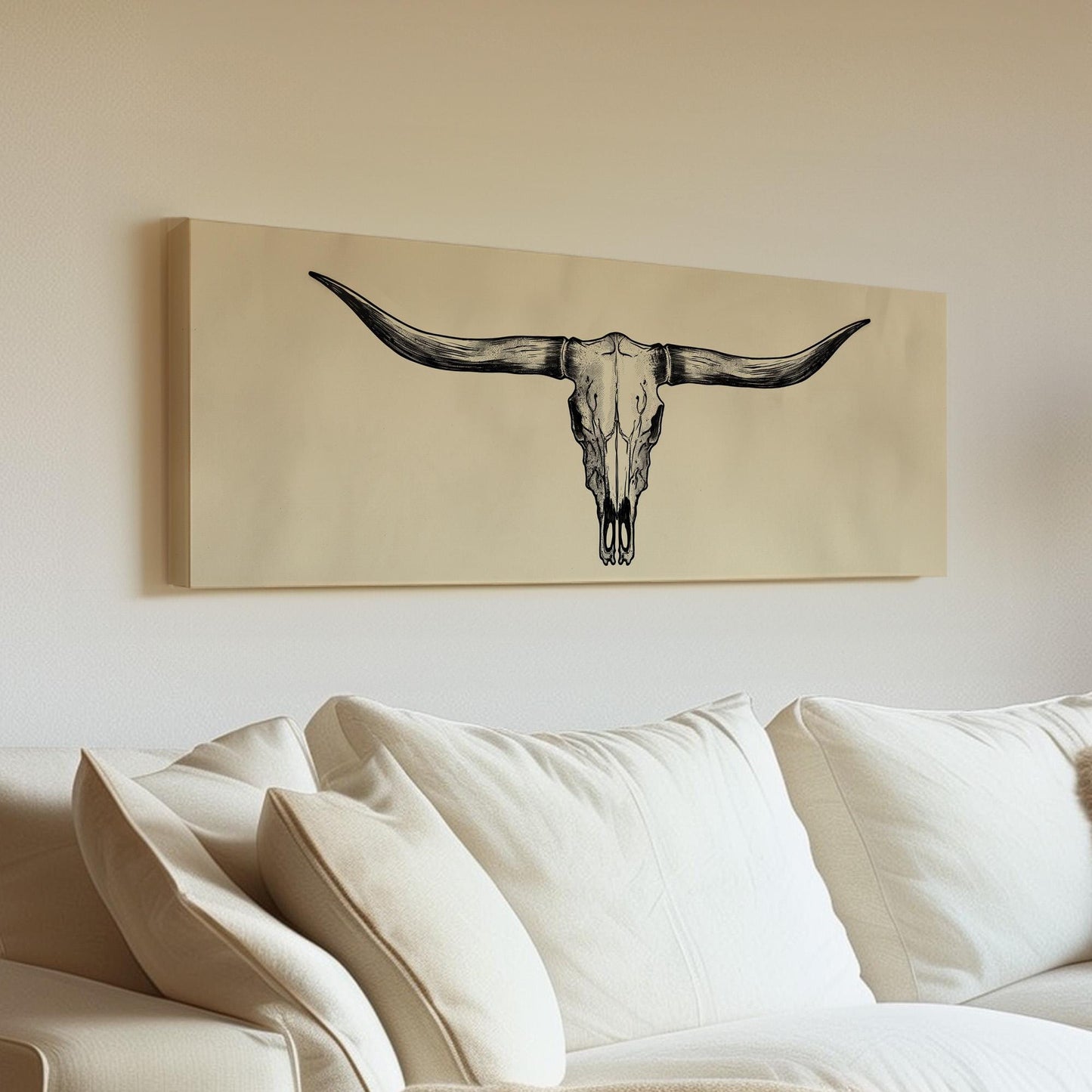 Wide Bison Skull Panoramic Wall Art Western, Panorama Southeastern Canvas Print, Howdy Decor Canvas Art