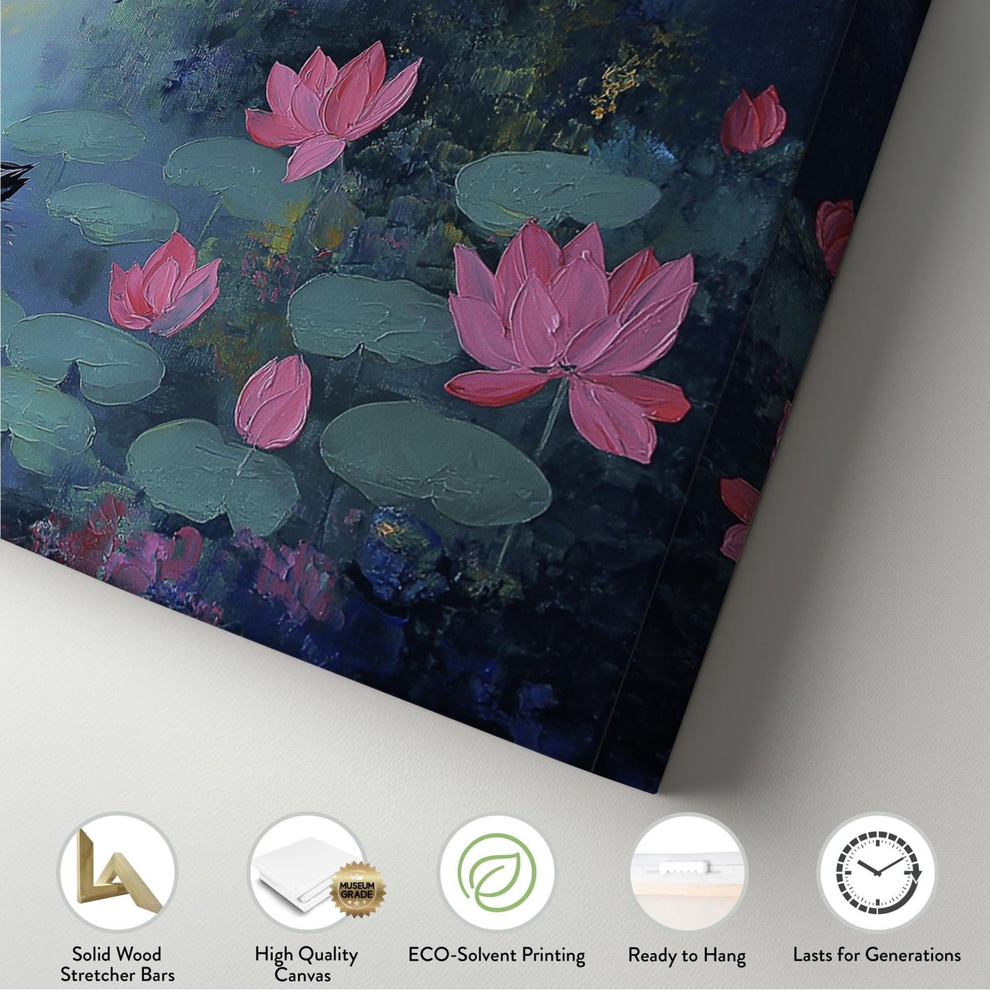 Ducks at the Lotus Lake Panoramic Wall Art Lake Scene, Panorama Quiet Pond Canvas Print, Tranquil Decor Canvas Art