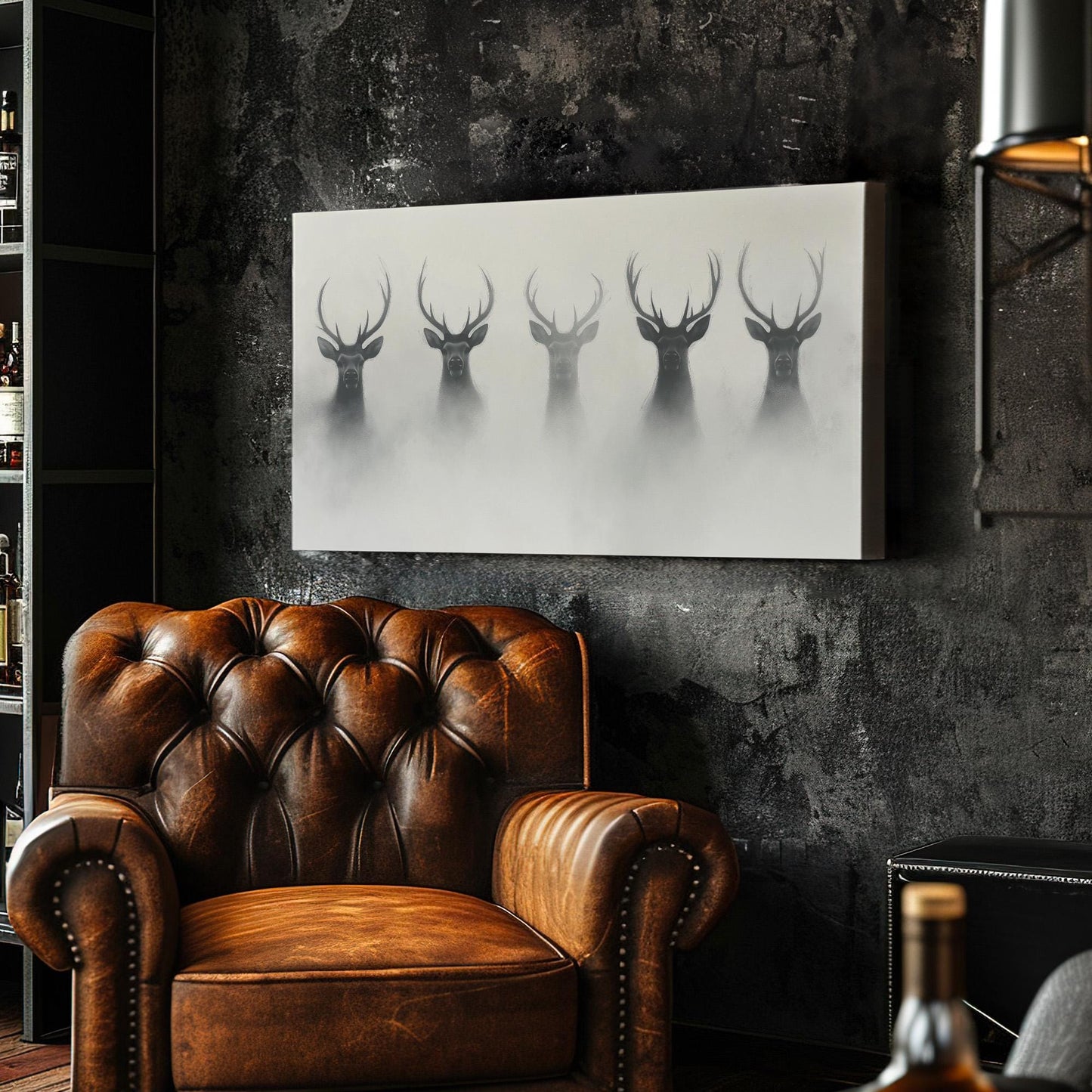 Reindeers In The Mist Canvas Wall Art For Living Room, Landscape Winter Canvas Print, Farmhouse Large Canvas Art