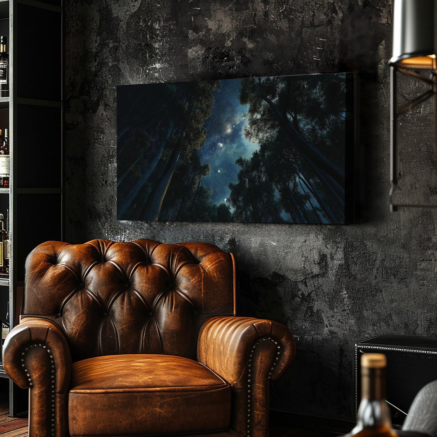 Night In The Forest Canvas Wall Art For Living Room, Landscape Starry Sky Canvas Print, Aurora Borealis Large Canvas Art