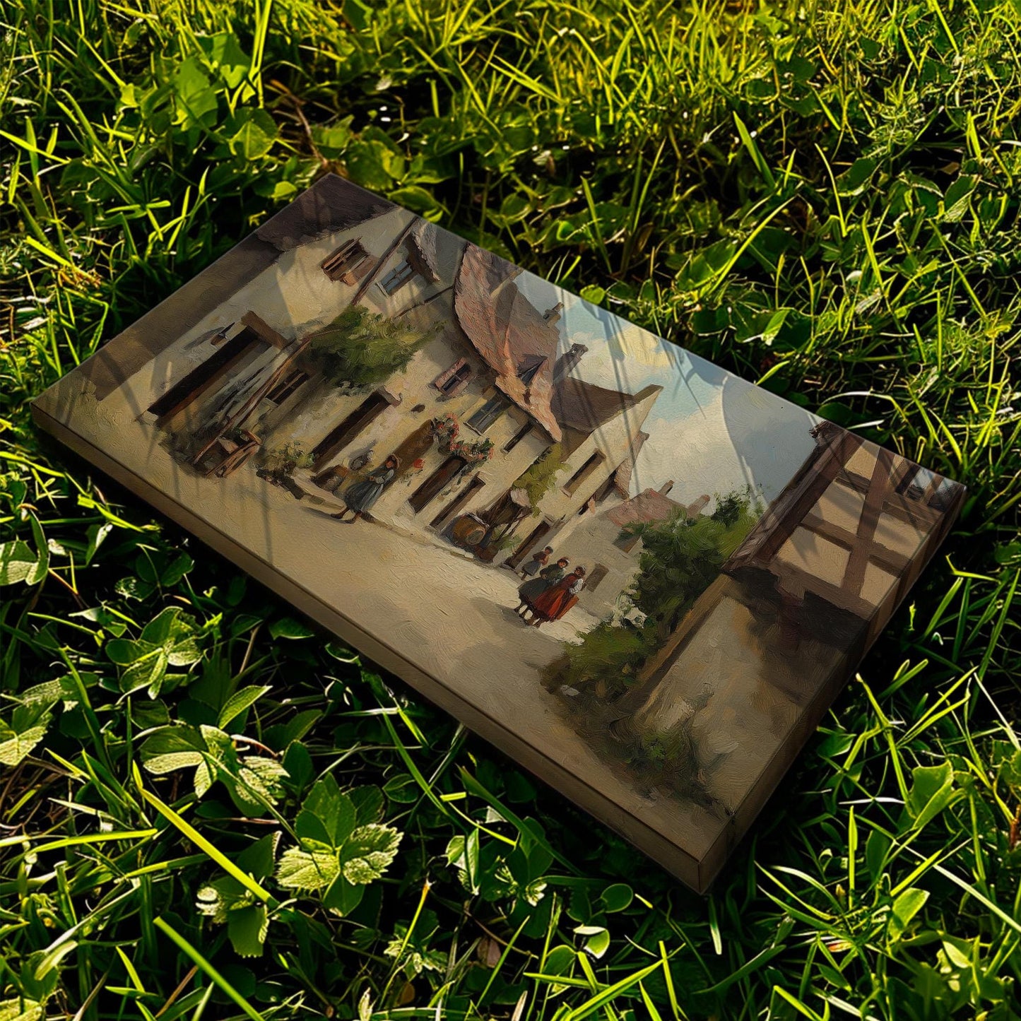 Medieval City Life Canvas Wall Art For Living Room, Landscape Dark Academia Canvas Print, Whimsical Large Canvas Art