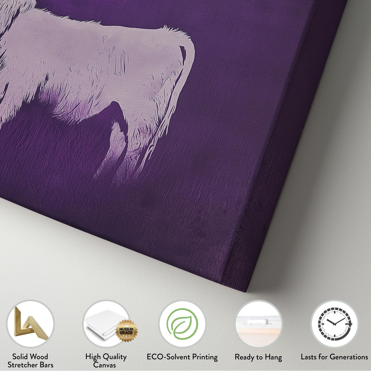Highland Cow On The Purple Field Canvas Wall Art For Living Room, Landscape Boho Canvas Print, Rustic Large Canvas Art