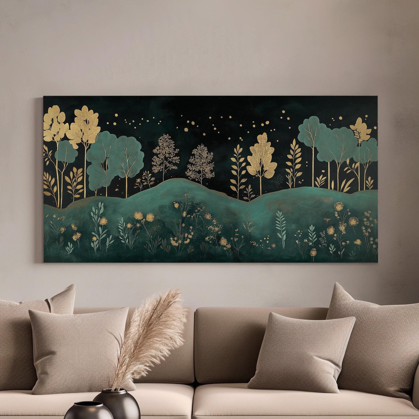 Golden Night Canvas Wall Art For Living Room, Landscape Golden Landscape Canvas Print, Rustic Country Large Canvas Art