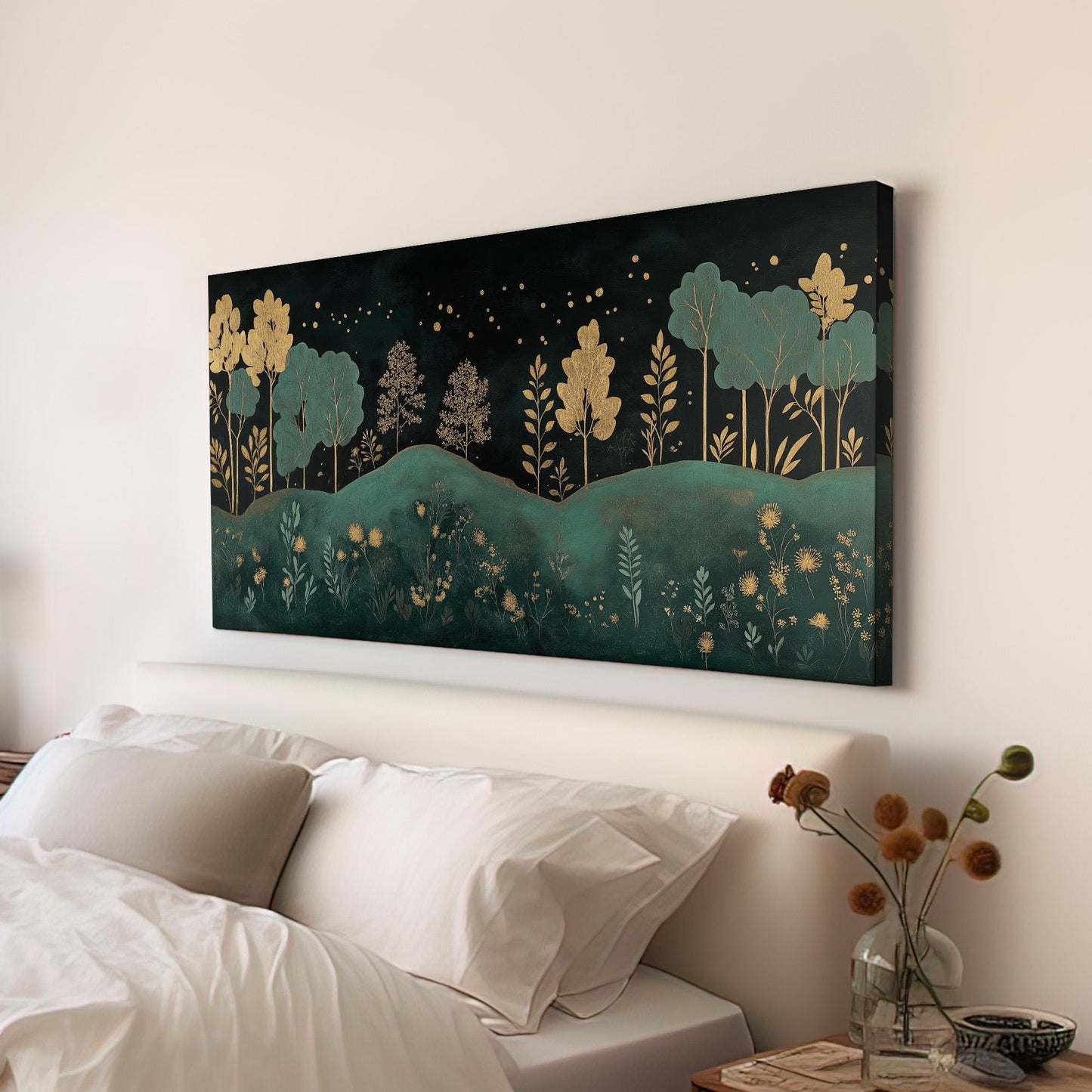 Golden Night Canvas Wall Art For Living Room, Landscape Golden Landscape Canvas Print, Rustic Country Large Canvas Art