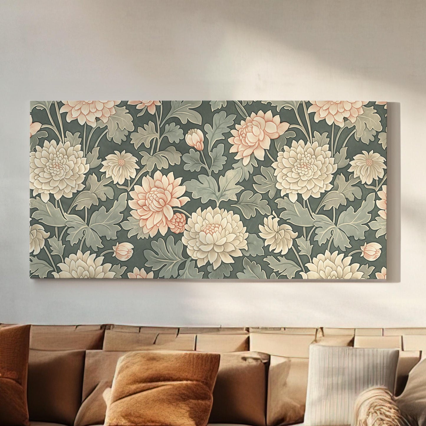Chrysanthemums Canvas Wall Art For Living Room, Landscape Floral Canvas Print, Renaissance Large Canvas Art