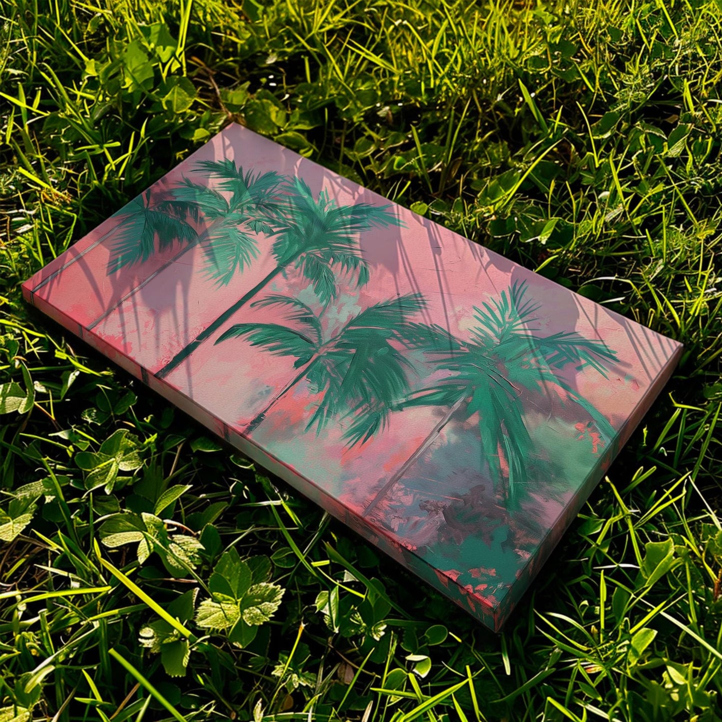 Florida Palm Tree in Pink Storm Canvas Wall Art For Living Room, Landscape Tropical Canvas Print, Summer Large Canvas Art
