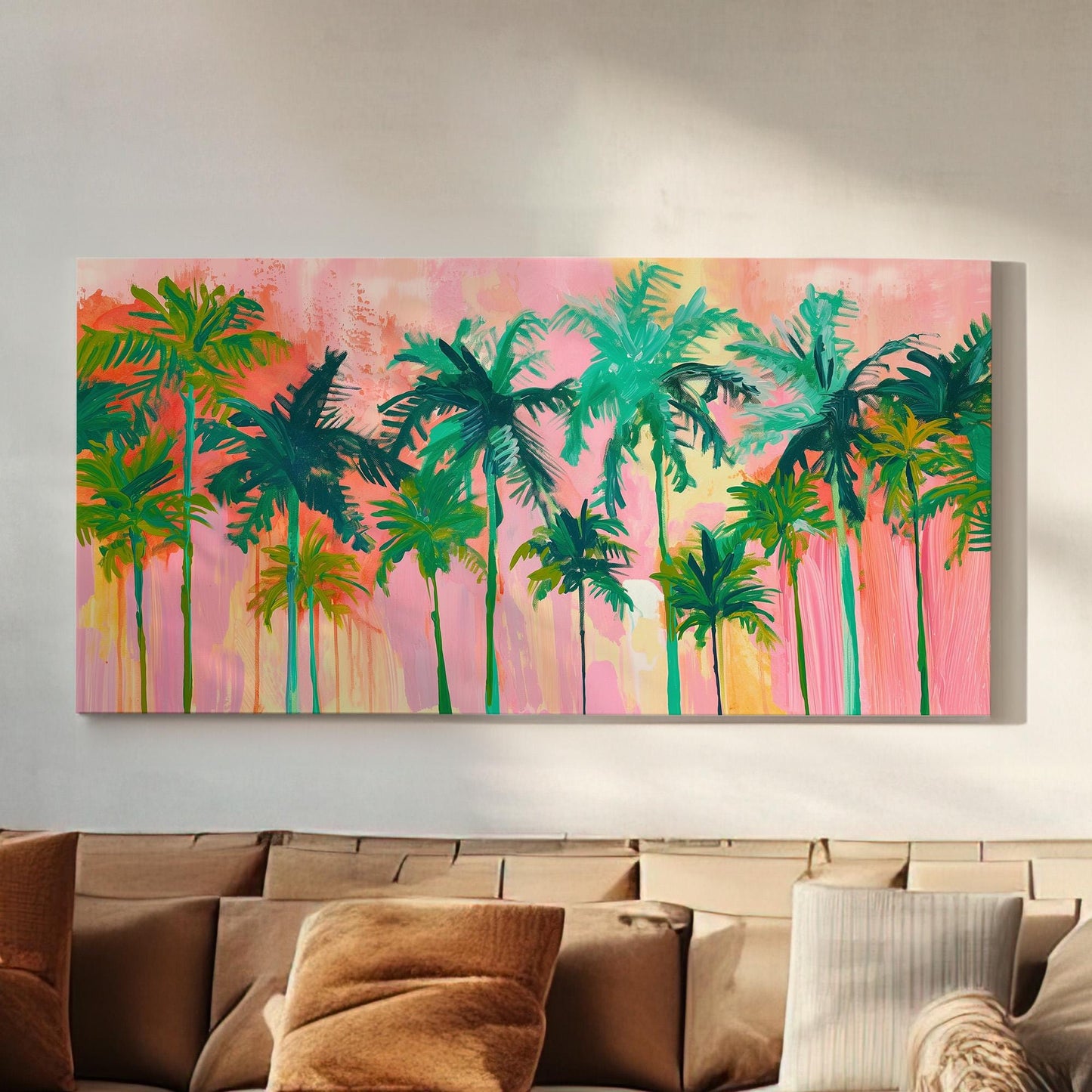 Florida Palm Tree Pink Canvas Wall Art For Living Room, Landscape Tropical Canvas Print, Summer Large Canvas Art