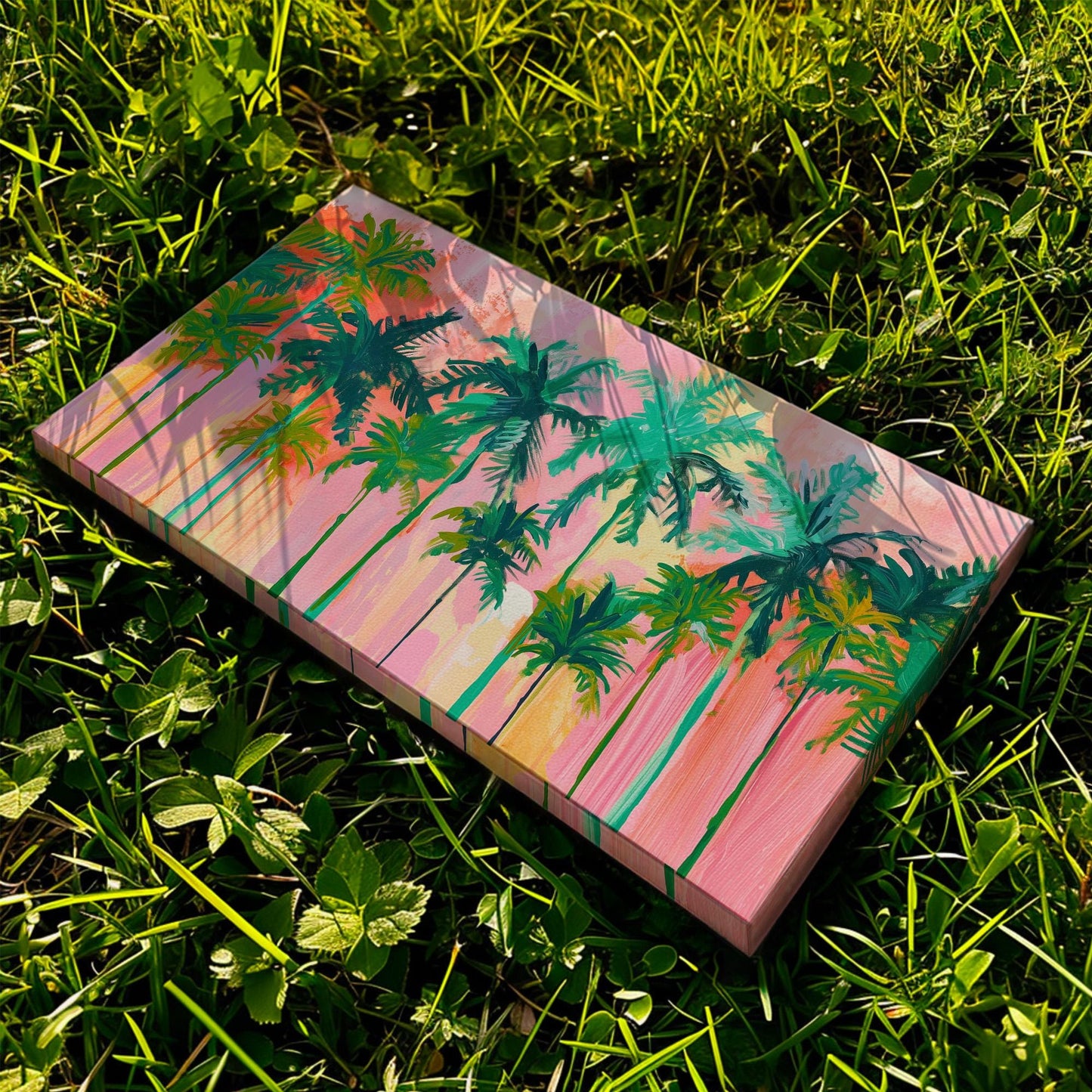 Florida Palm Tree Pink Canvas Wall Art For Living Room, Landscape Tropical Canvas Print, Summer Large Canvas Art