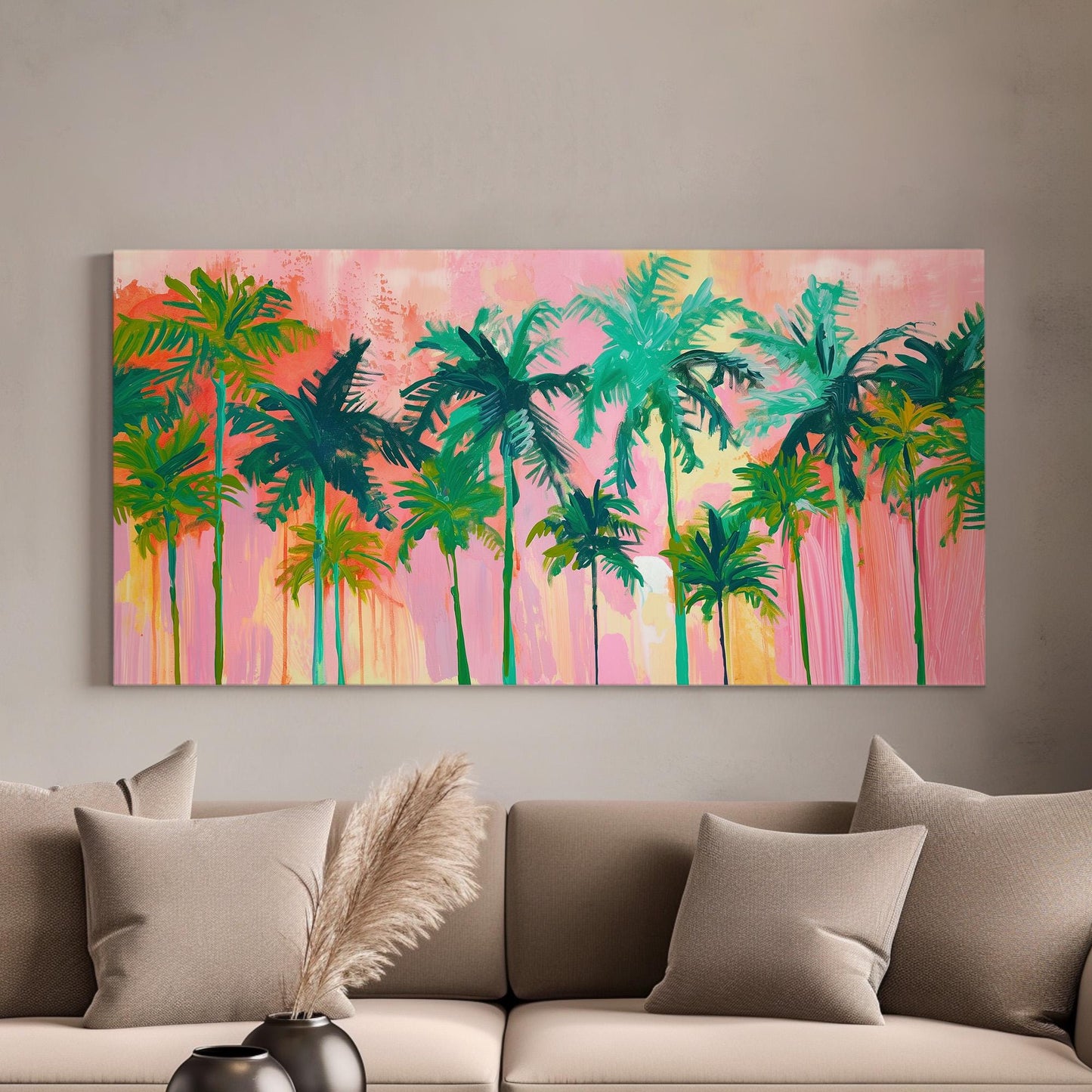 Florida Palm Tree Pink Canvas Wall Art For Living Room, Landscape Tropical Canvas Print, Summer Large Canvas Art