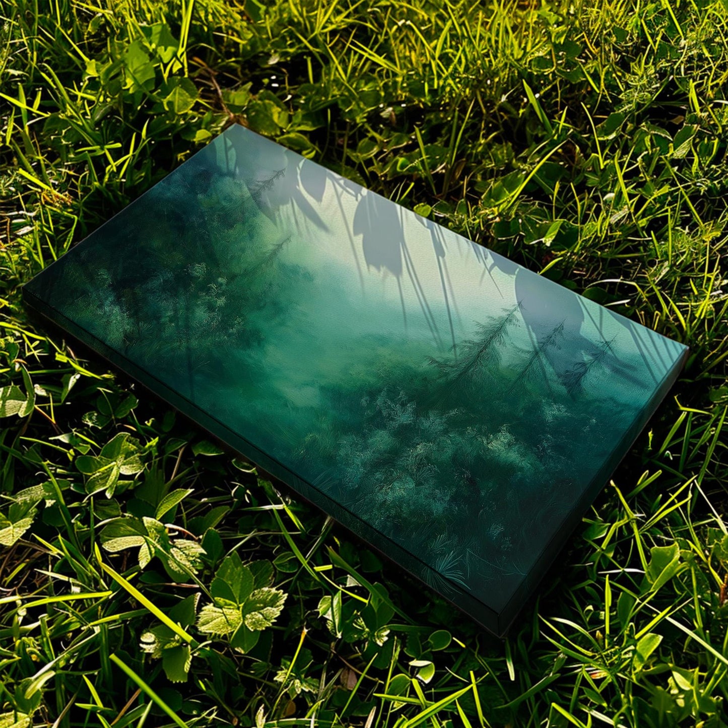 Foggy Emerald Forest Canvas Wall Art For Living Room, Landscape Pond Landscape Canvas Print, Rustic Country Large Canvas Art