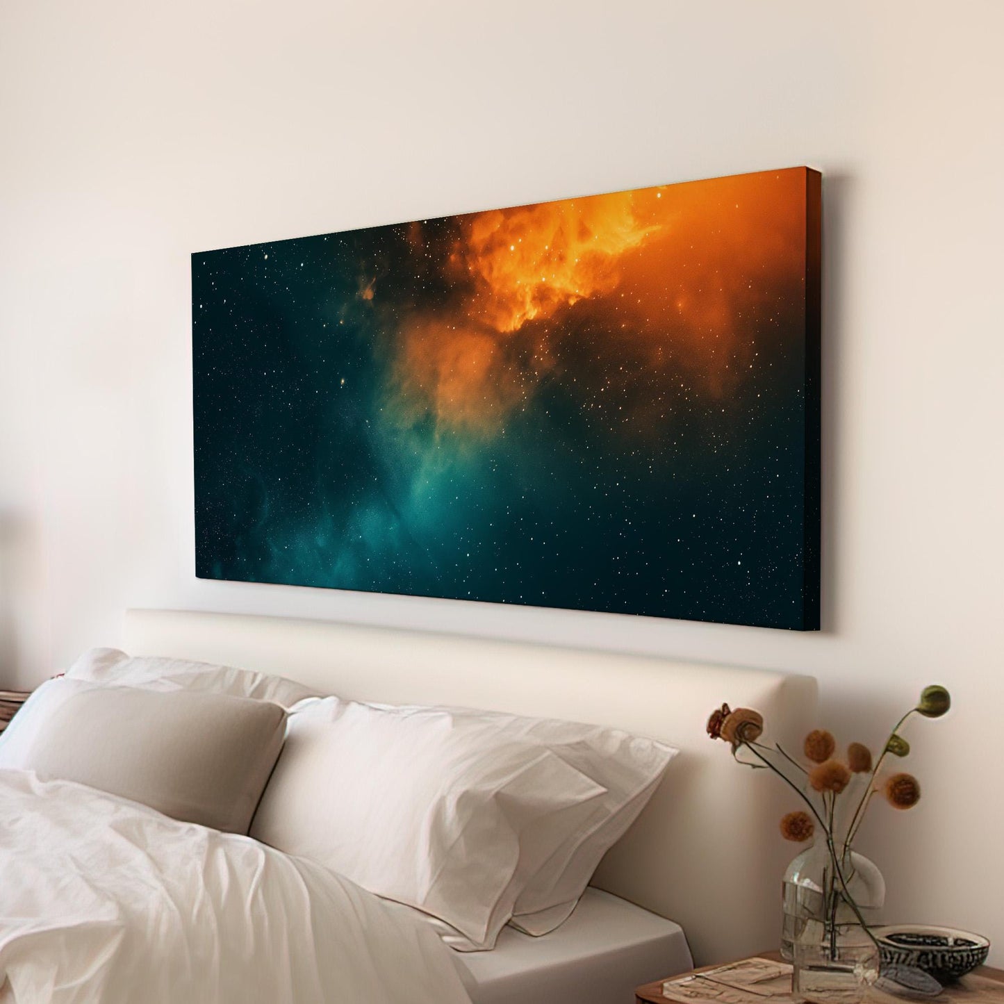 Orange Sky Canvas Wall Art For Living Room, Landscape Starry Sky Canvas Print, Aurora Borealis Large Canvas Art