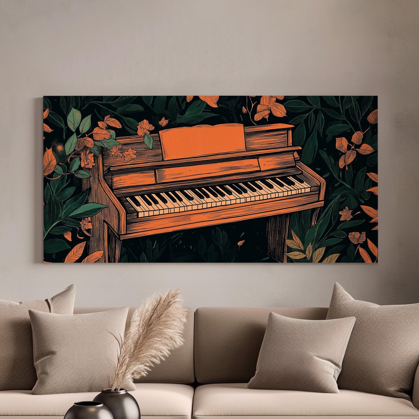 Piano In The Forest Canvas Wall Art For Living Room, Landscape Pianist Canvas Print, Classical Large Canvas Art