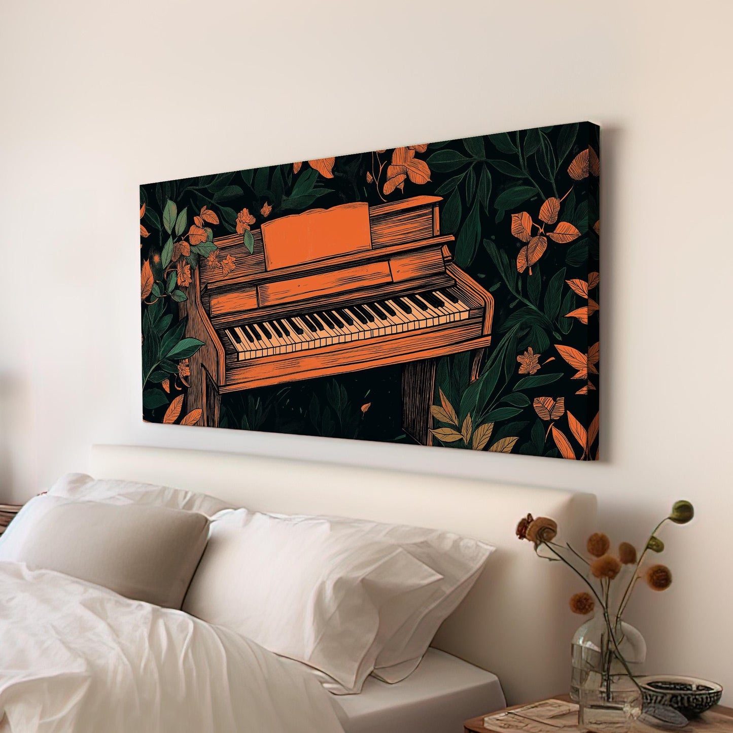Piano In The Forest Canvas Wall Art For Living Room, Landscape Pianist Canvas Print, Classical Large Canvas Art